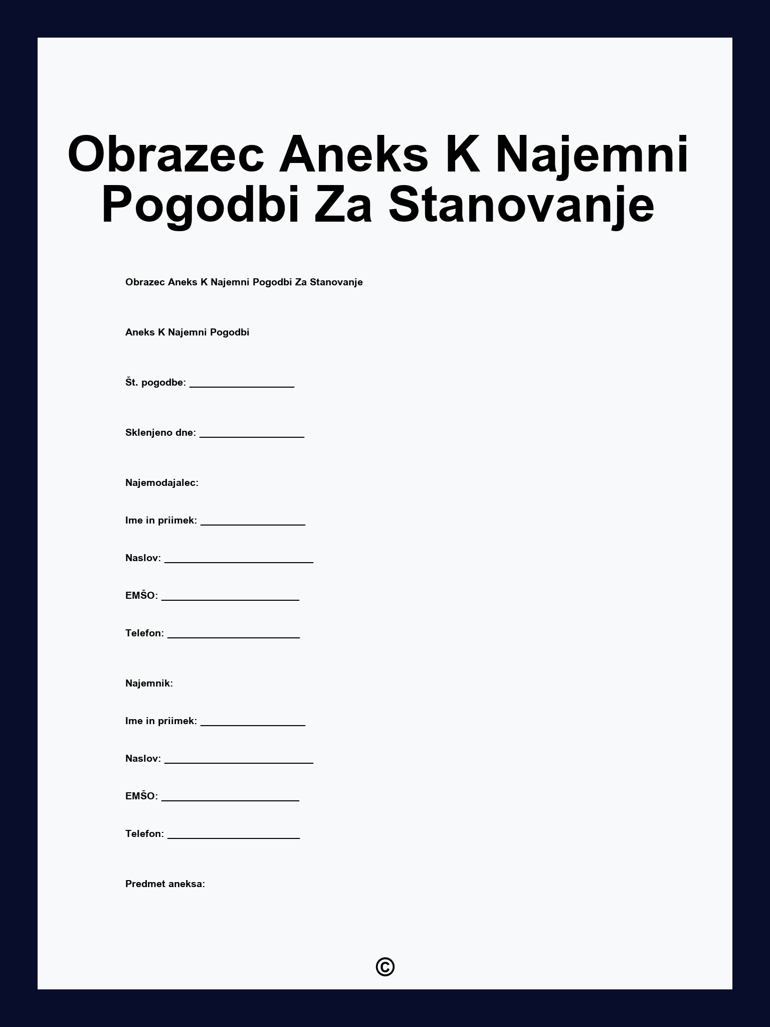Obrazec Aneks K Najemni Pogodbi Za Stanovanje