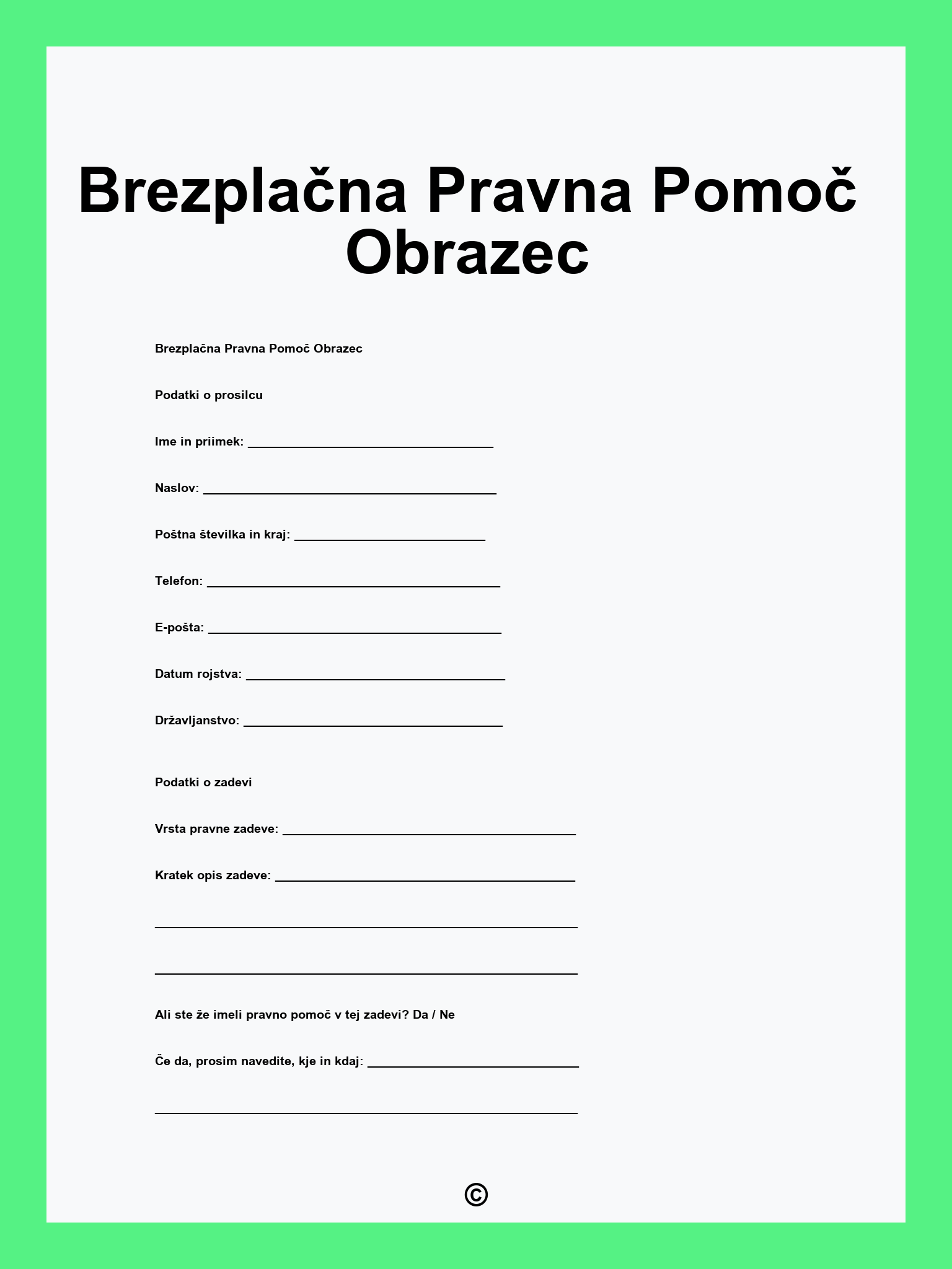 Brezplačna Pravna Pomoč Obrazec