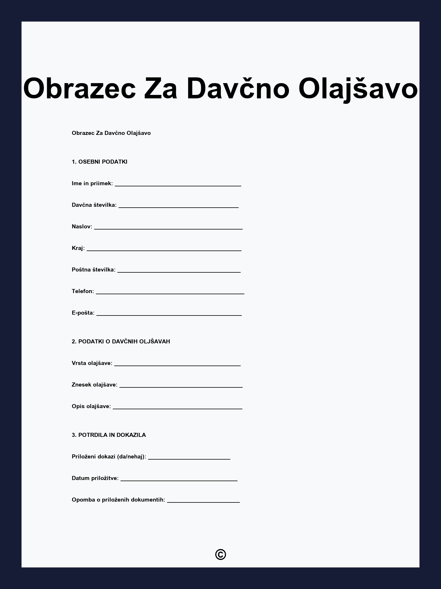 Obrazec Za Davčno Olajšavo