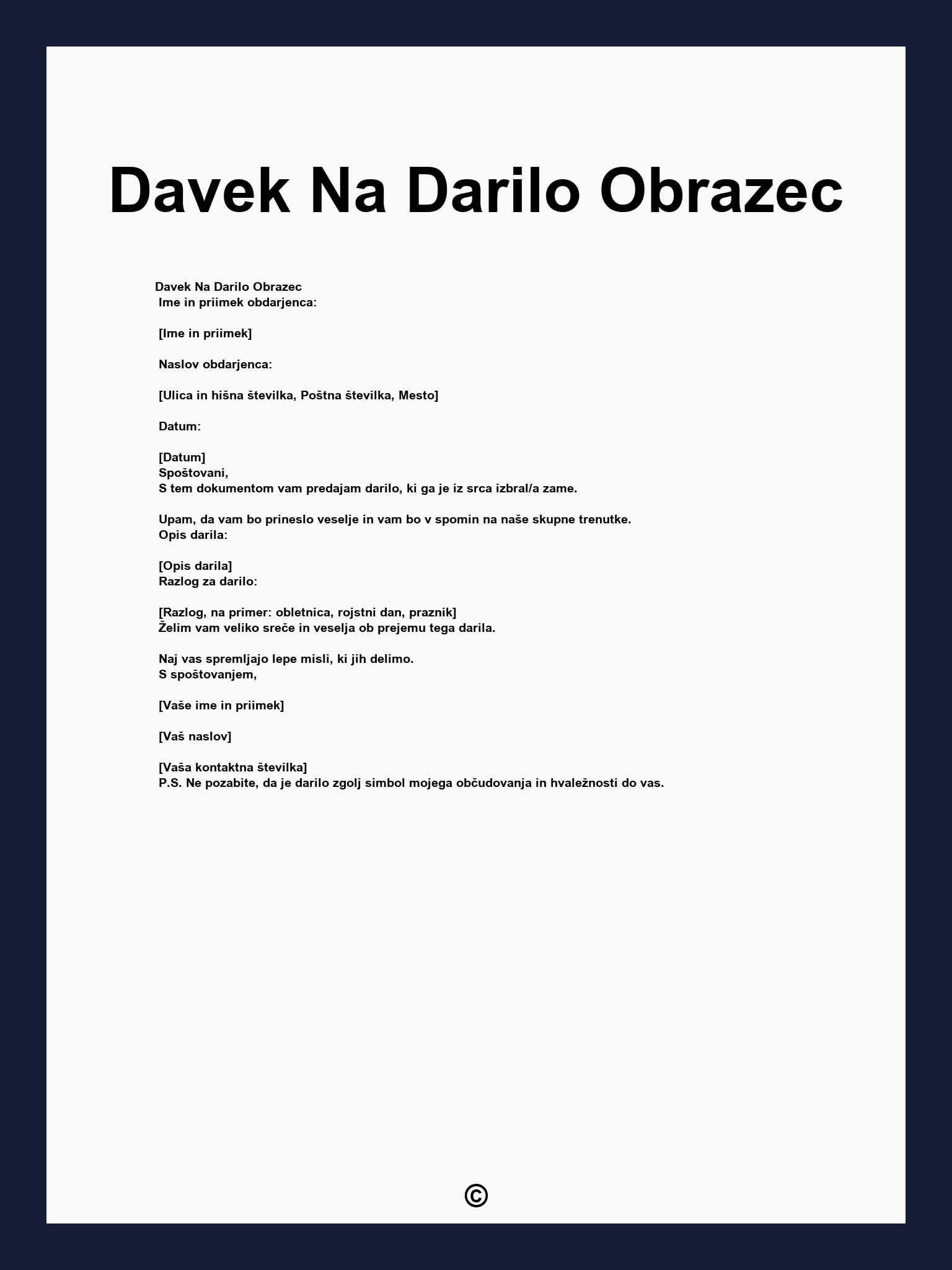 Davek Na Darilo Obrazec
