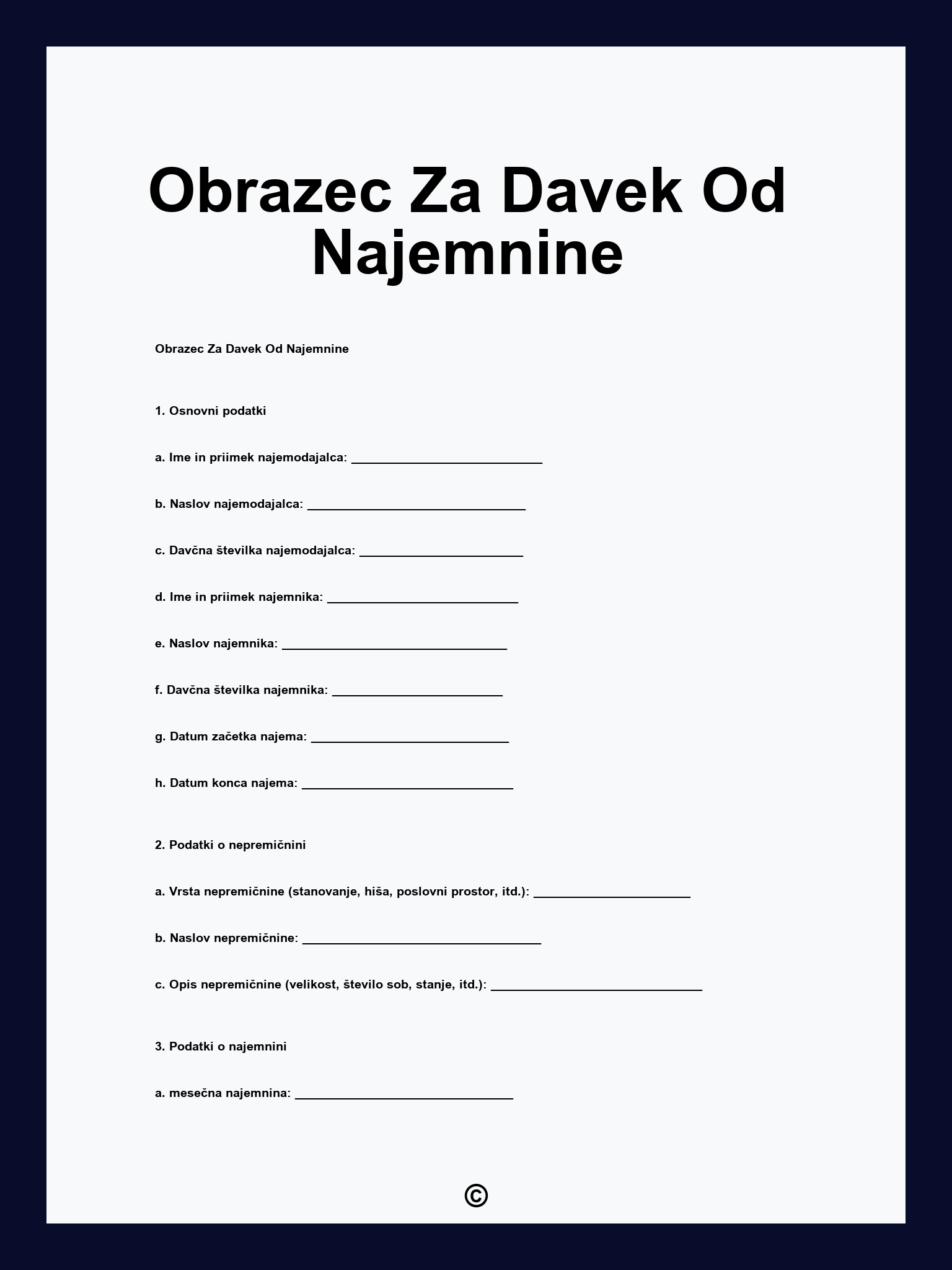 Obrazec Za Davek Od Najemnine