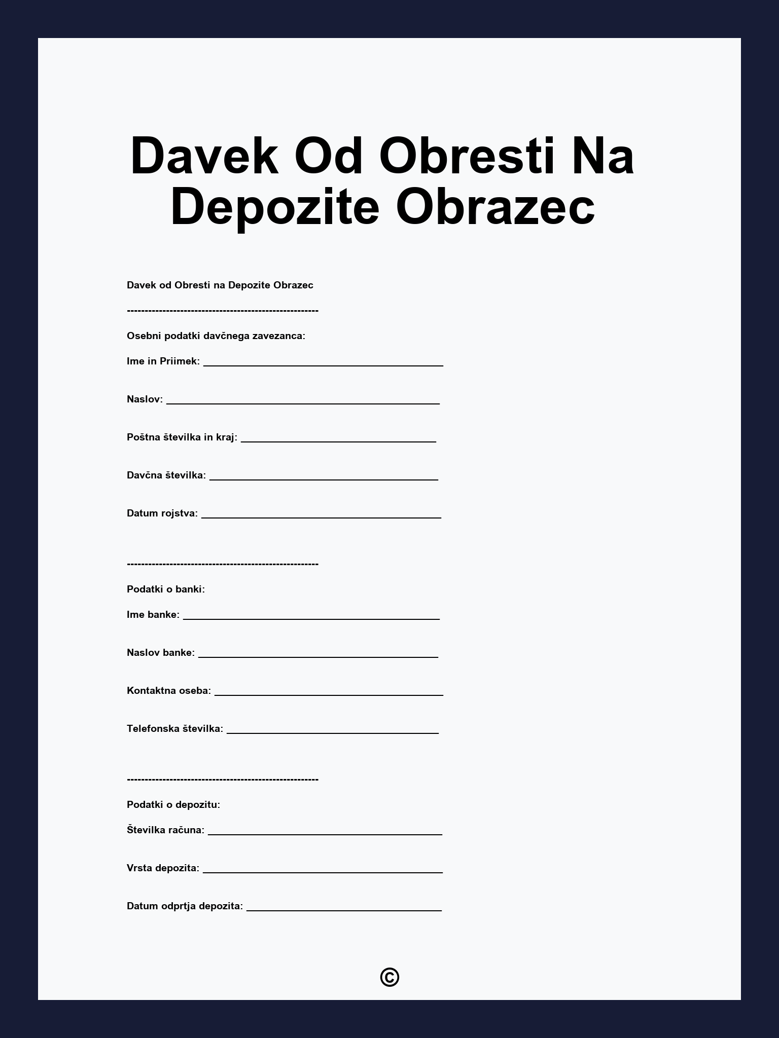 Davek Od Obresti Na Depozite Obrazec