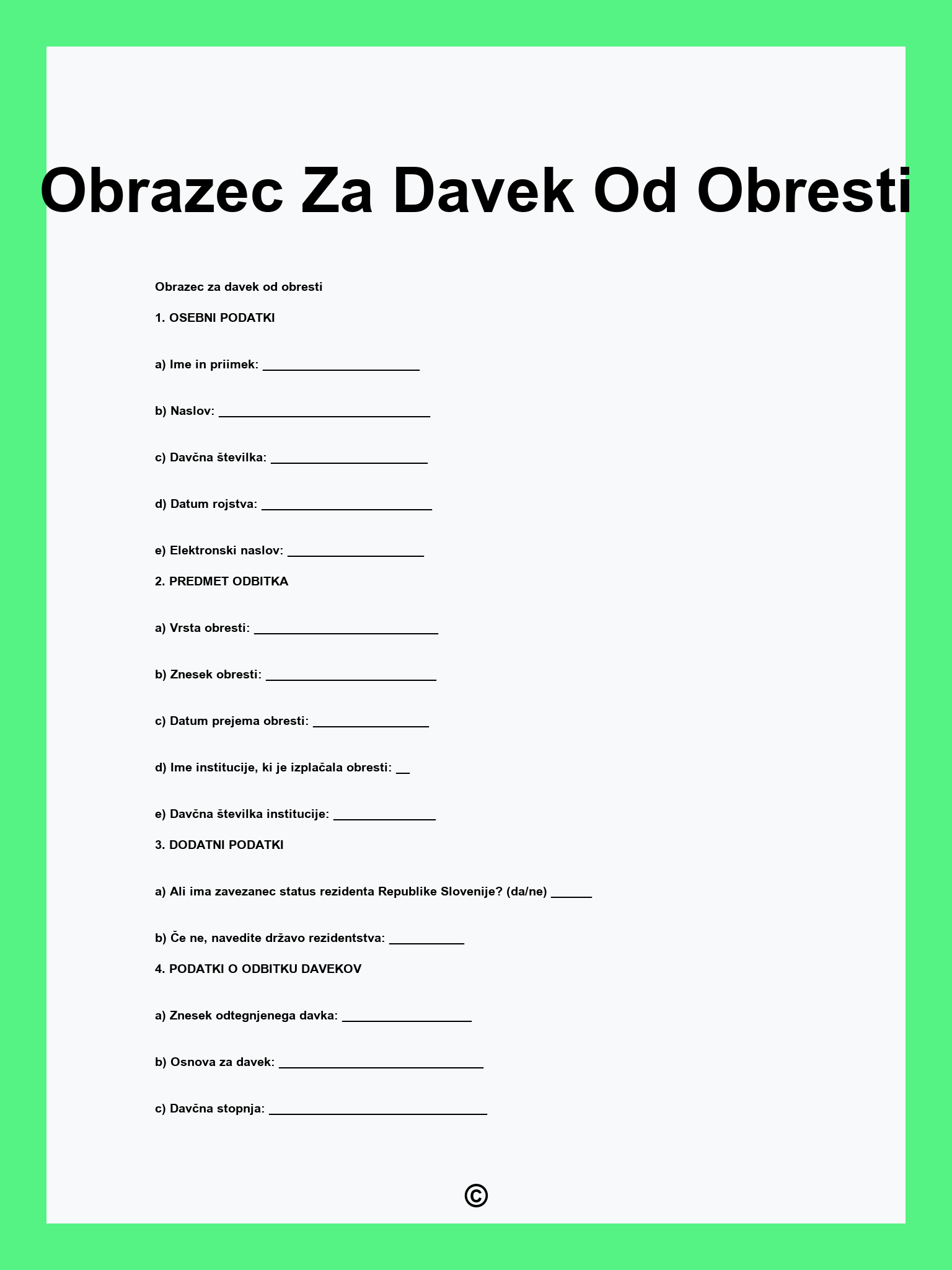 Obrazec Za Davek Od Obresti