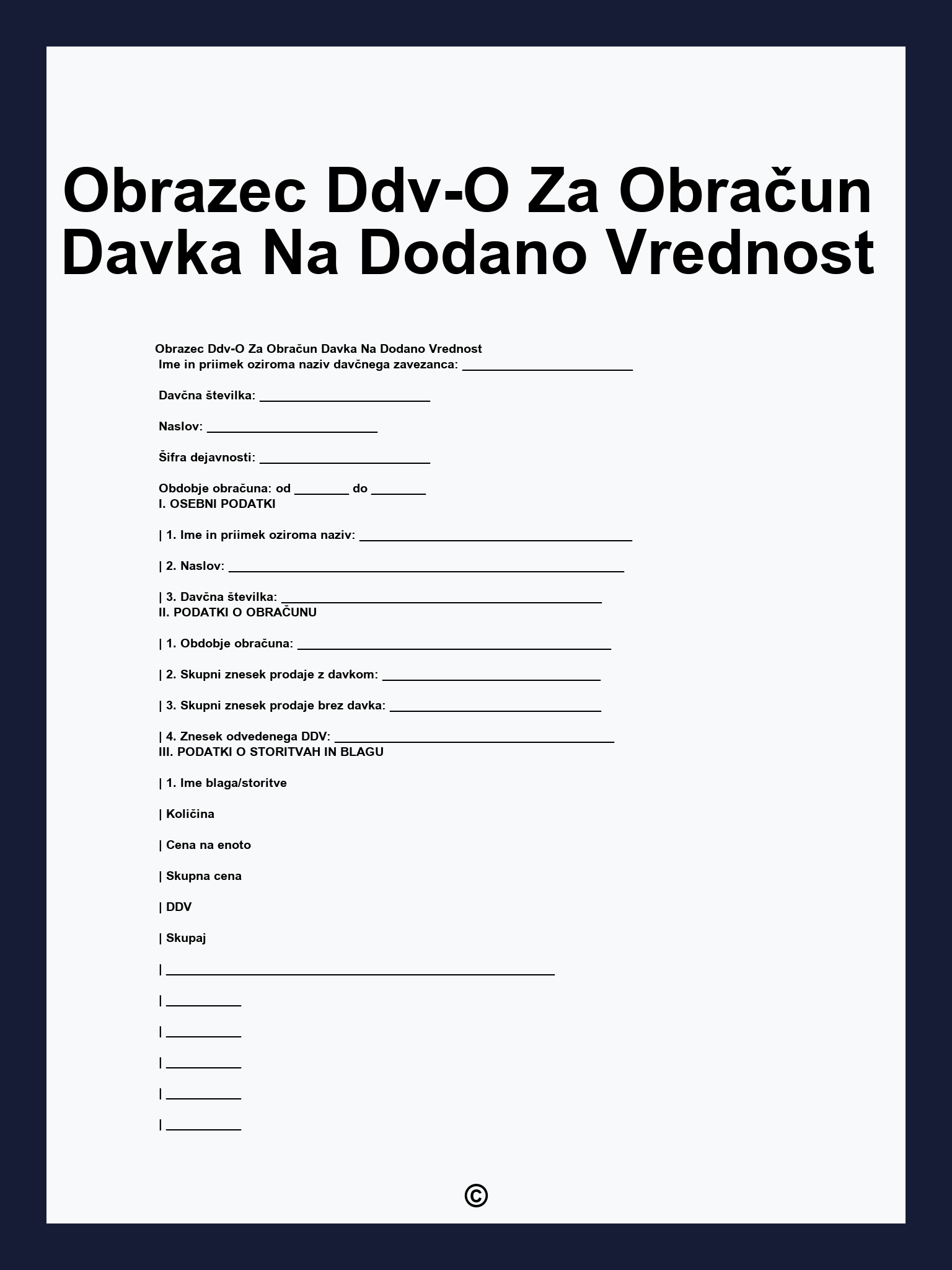 Obrazec Ddv-O Za Obračun Davka Na Dodano Vrednost