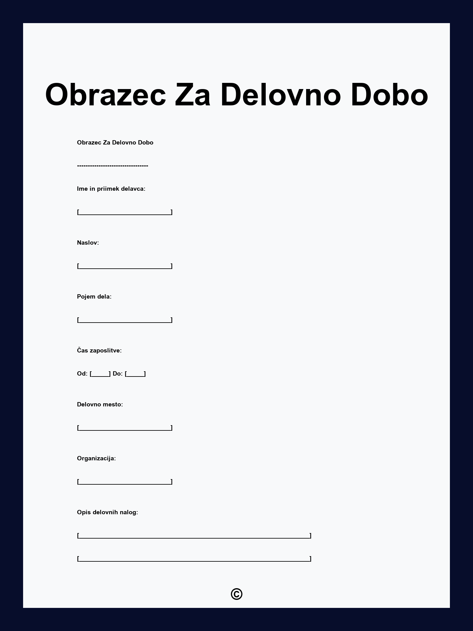 Obrazec Za Delovno Dobo