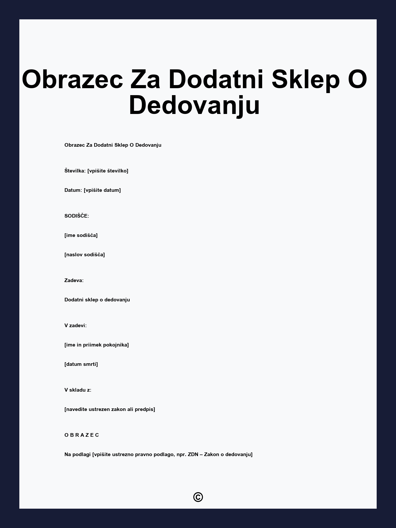 Obrazec Za Dodatni Sklep O Dedovanju