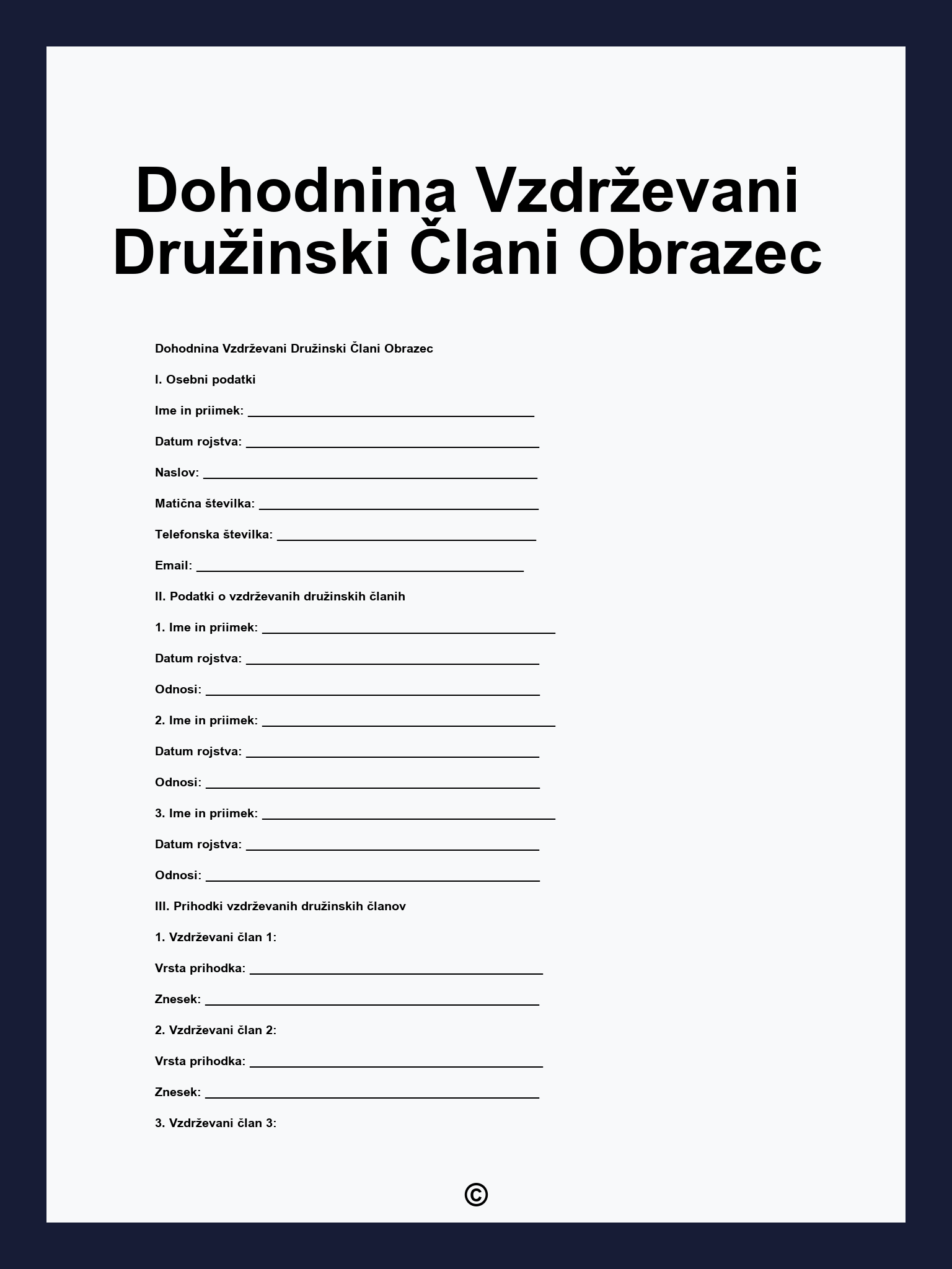 Dohodnina Vzdrževani Družinski Člani Obrazec