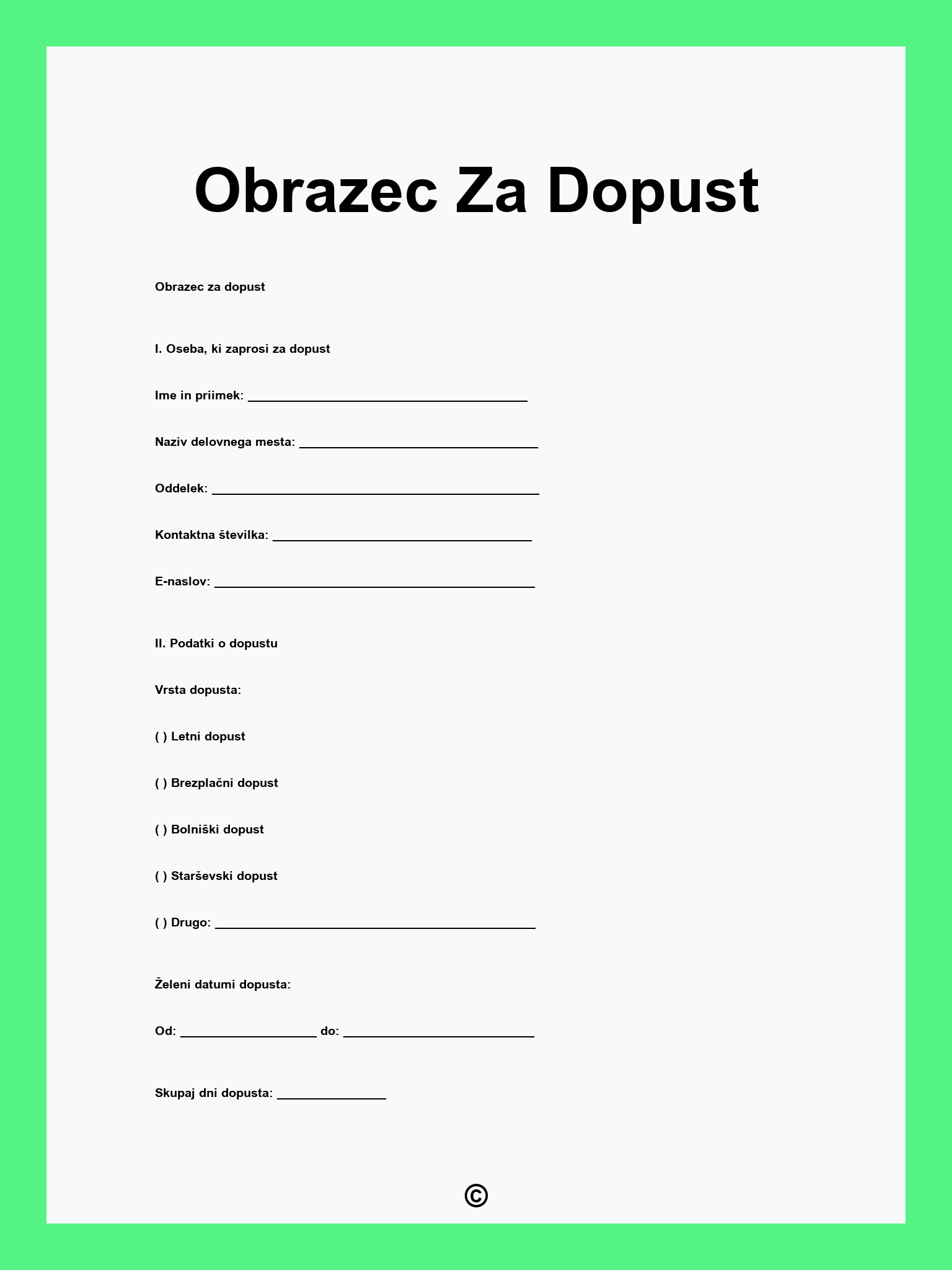 Obrazec Za Dopust