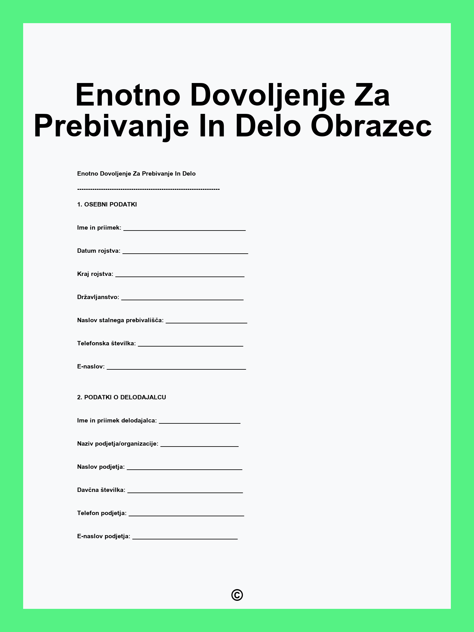 Enotno Dovoljenje Za Prebivanje In Delo Obrazec