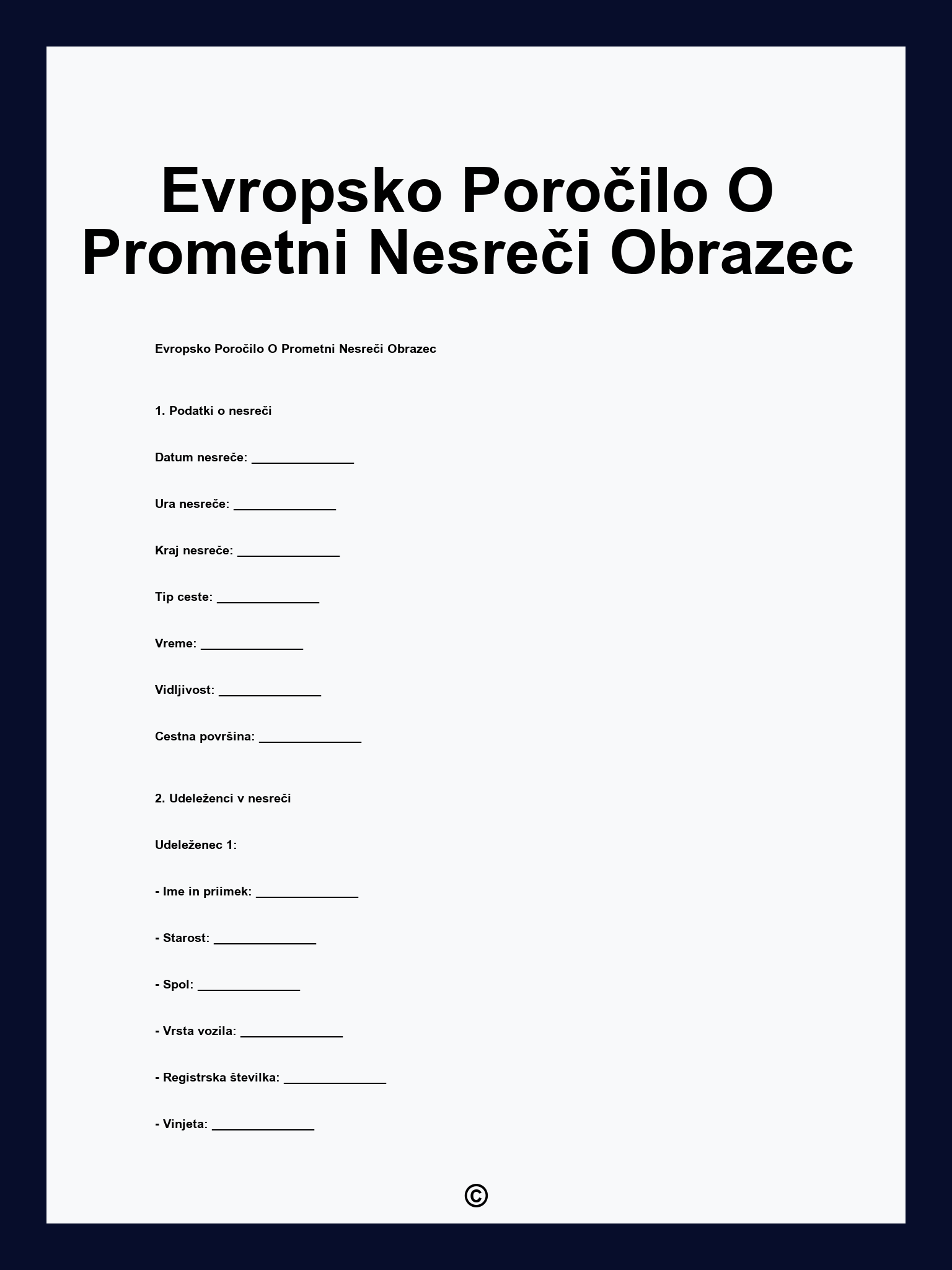 Evropsko Poročilo O Prometni Nesreči Obrazec