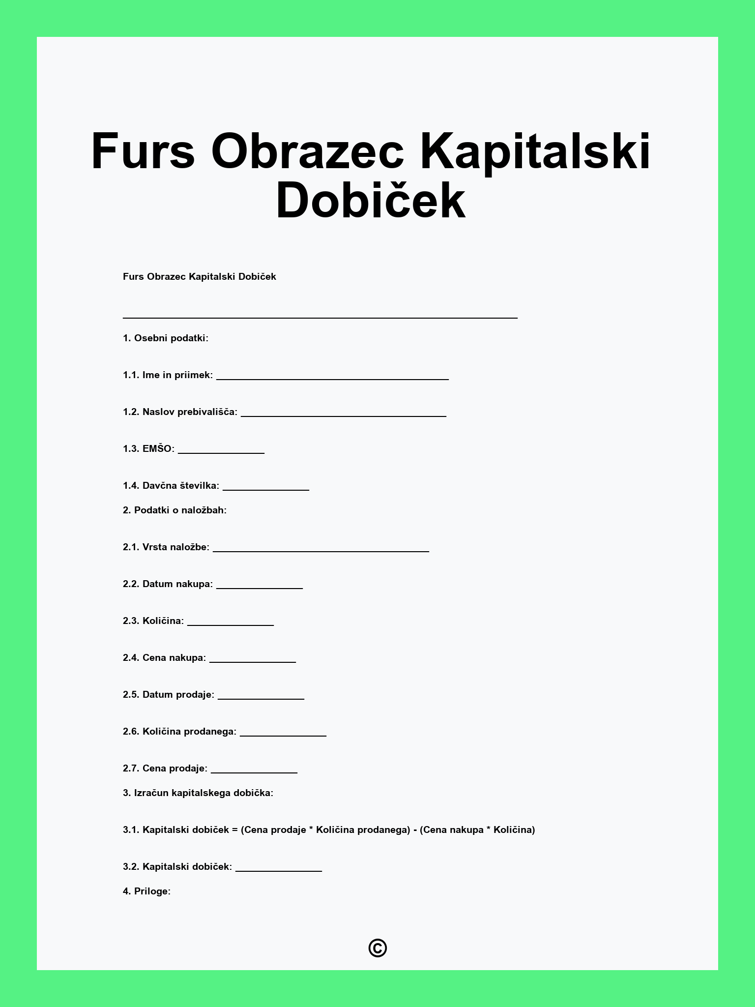 Furs Obrazec Kapitalski Dobiček
