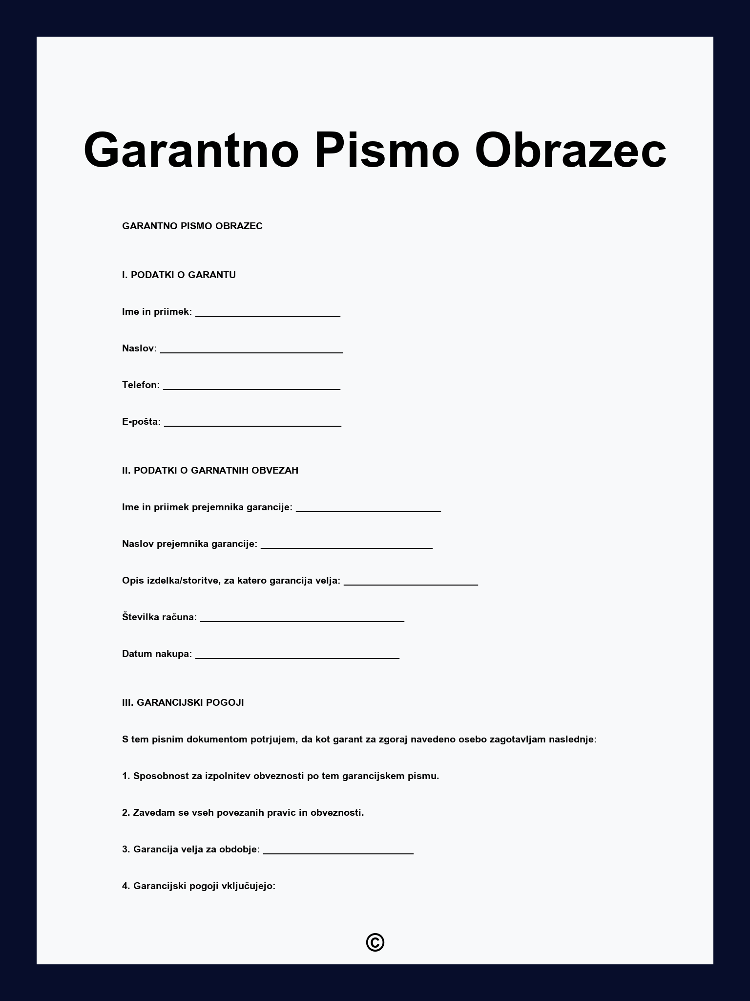 Garantno Pismo Obrazec