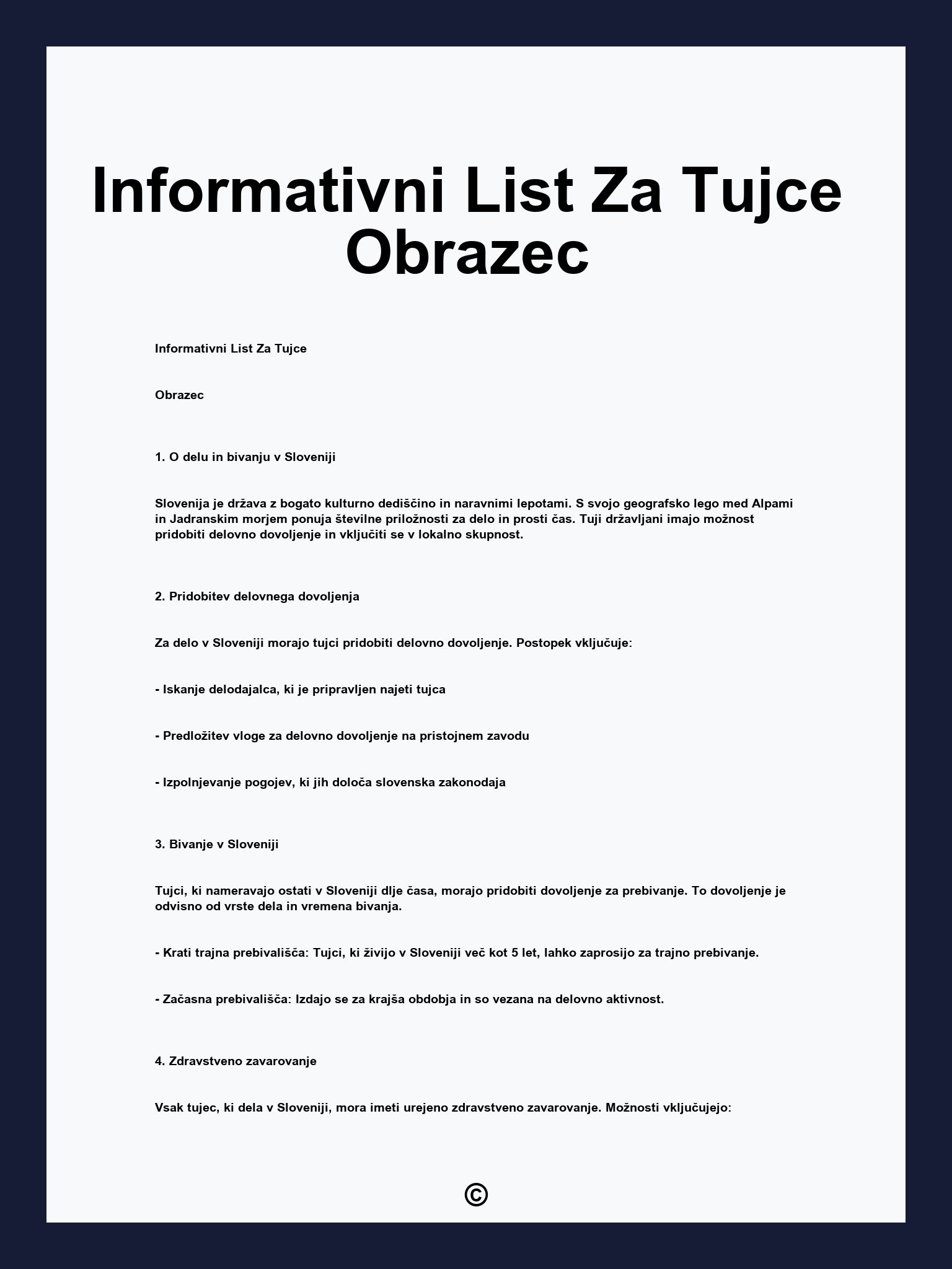 Informativni List Za Tujce Obrazec