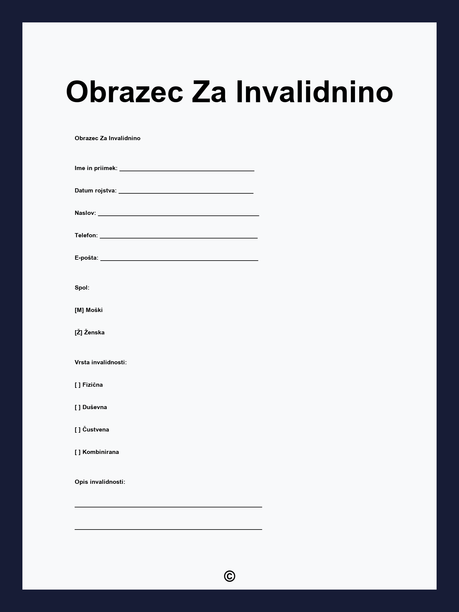 Obrazec Za Invalidnino