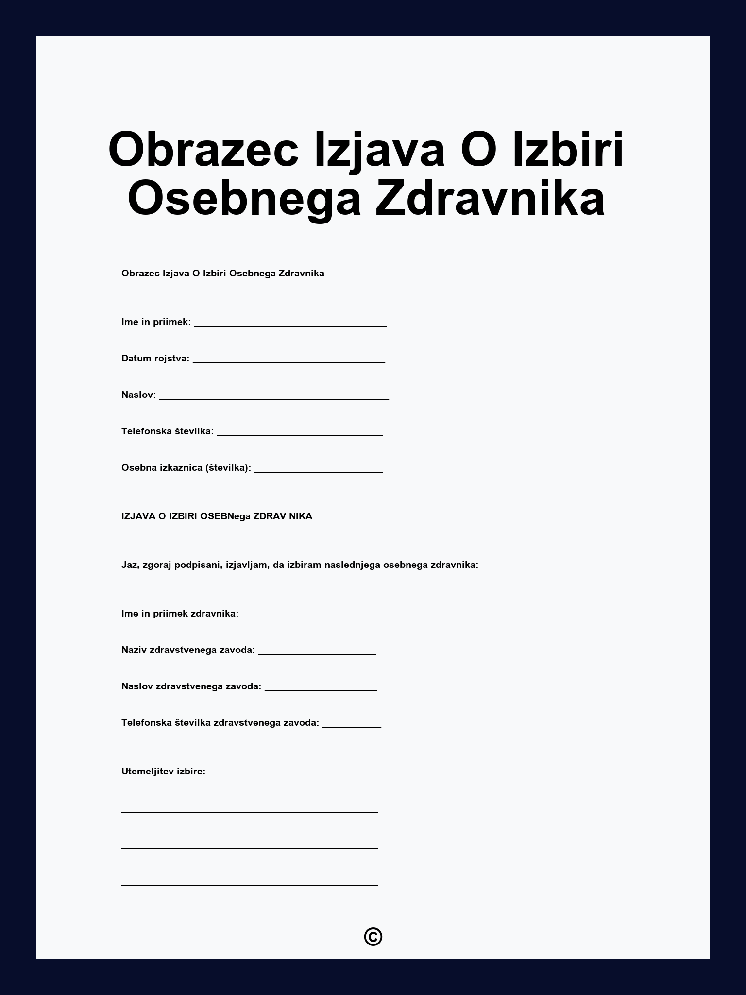 Obrazec Izjava O Izbiri Osebnega Zdravnika