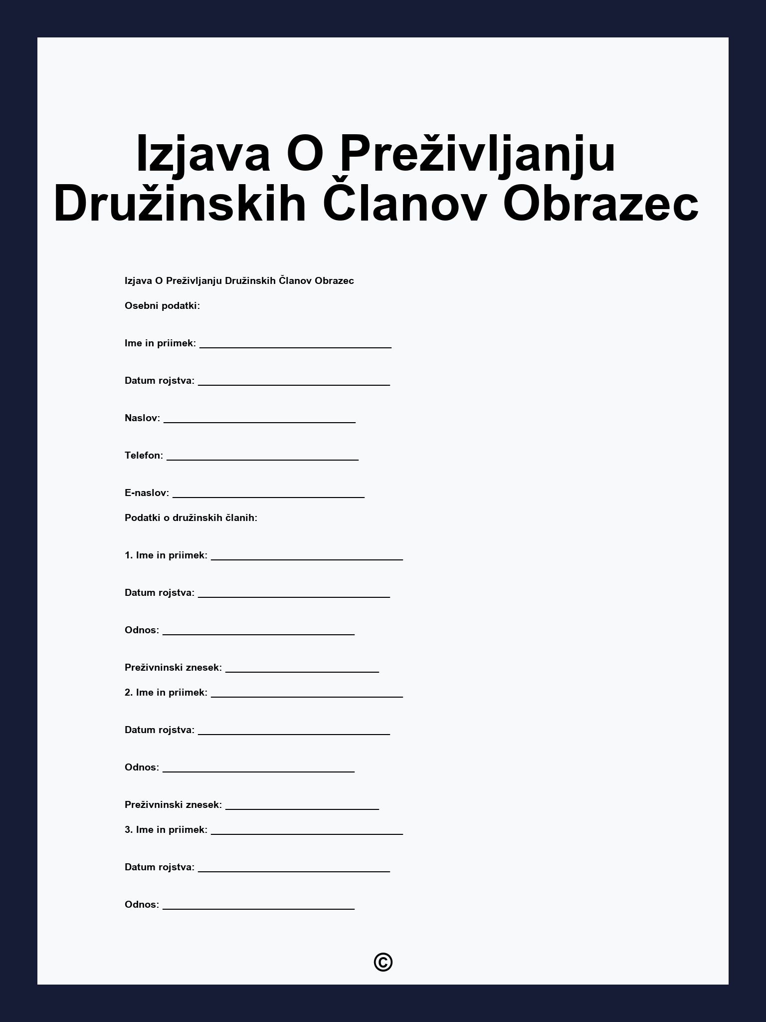 Izjava O Preživljanju Družinskih Članov Obrazec