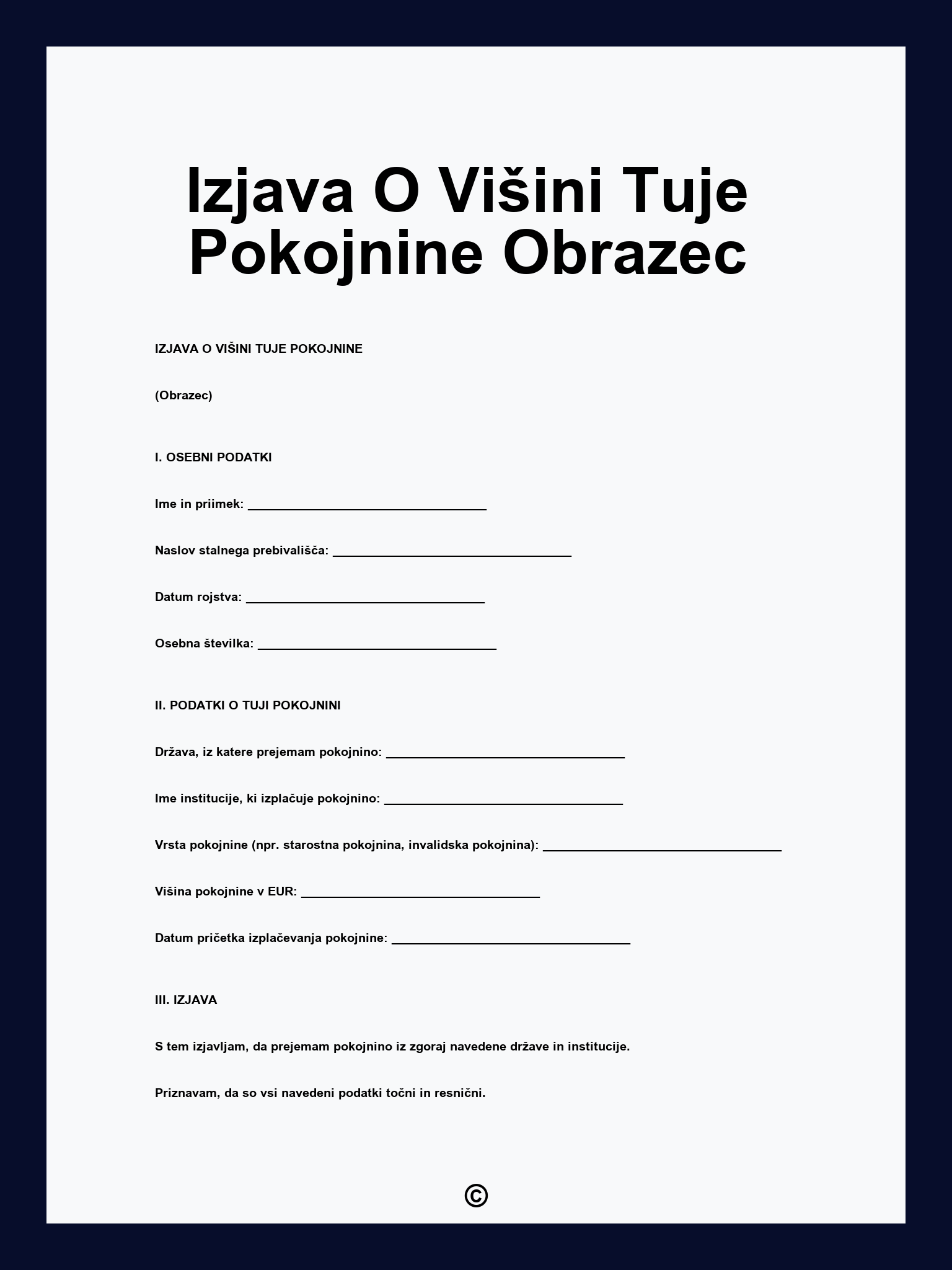 Izjava O Višini Tuje Pokojnine Obrazec