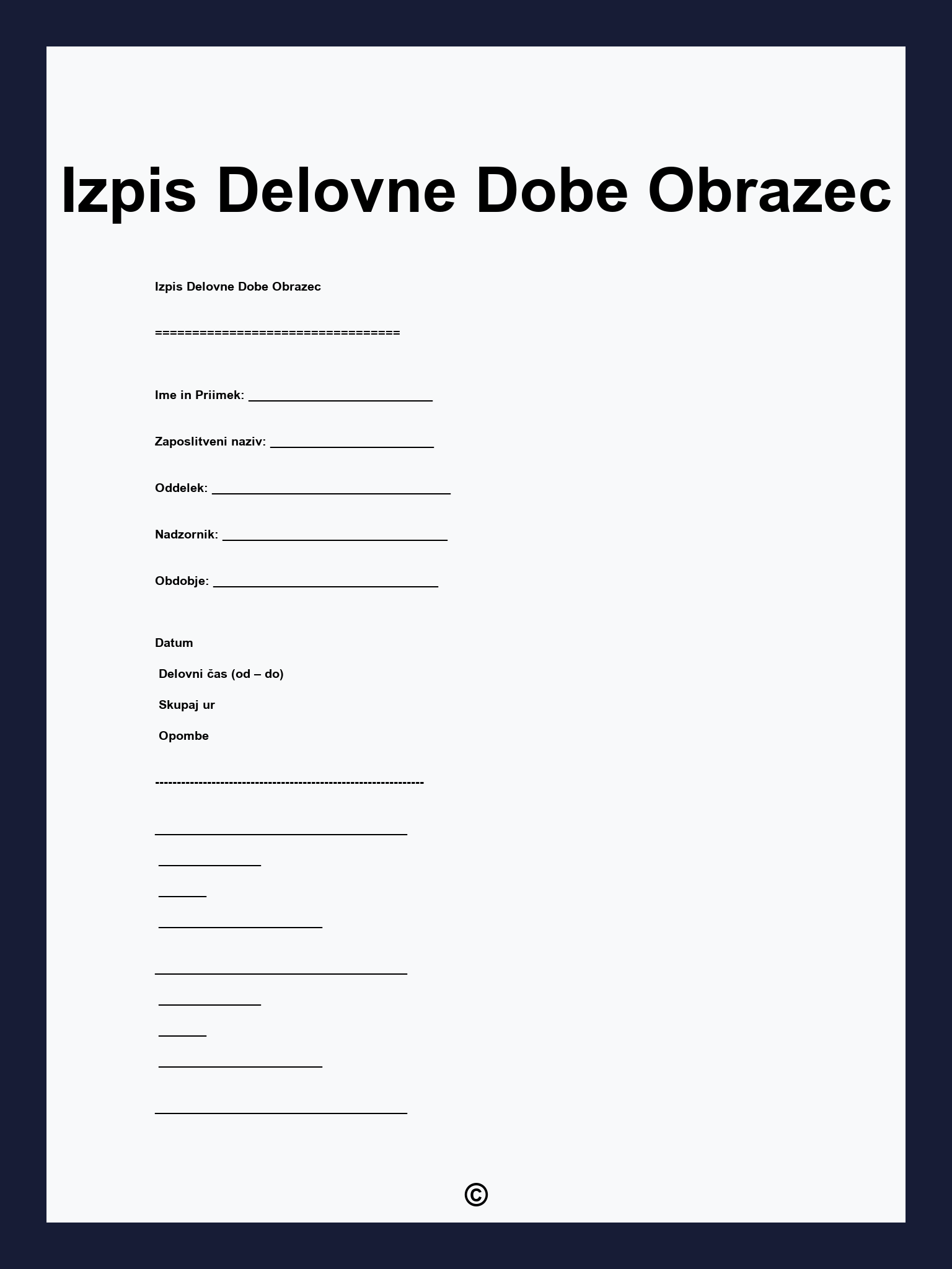 Izpis Delovne Dobe Obrazec