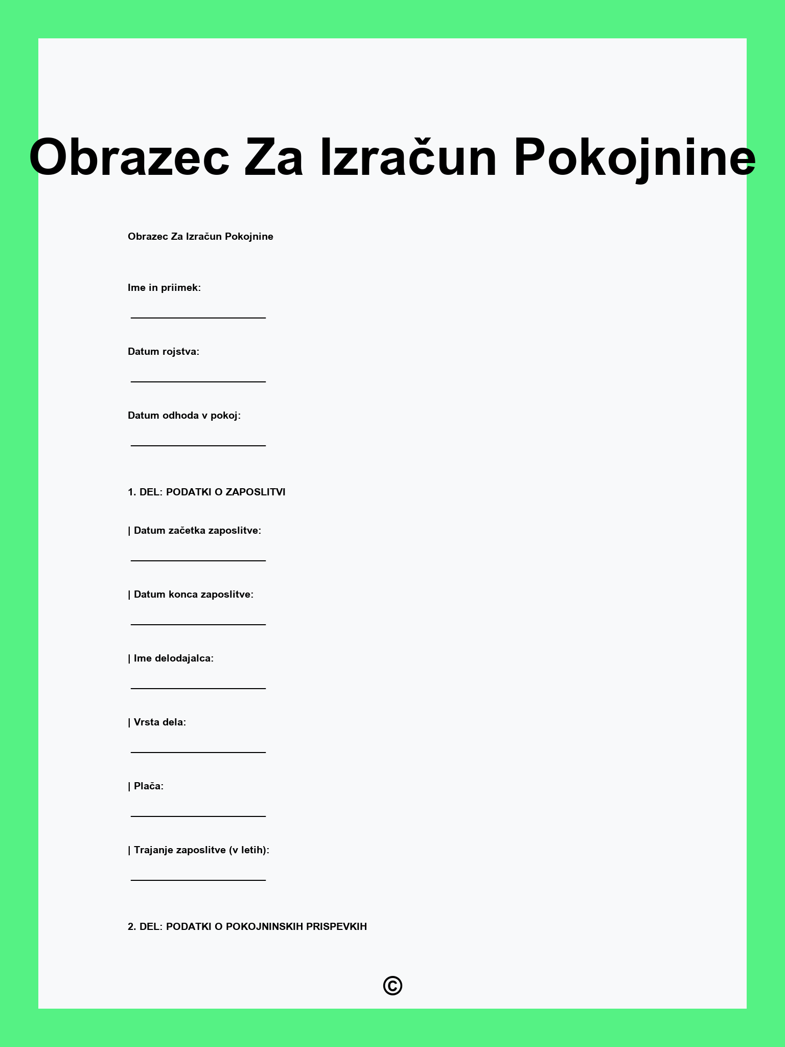 Obrazec Za Izračun Pokojnine