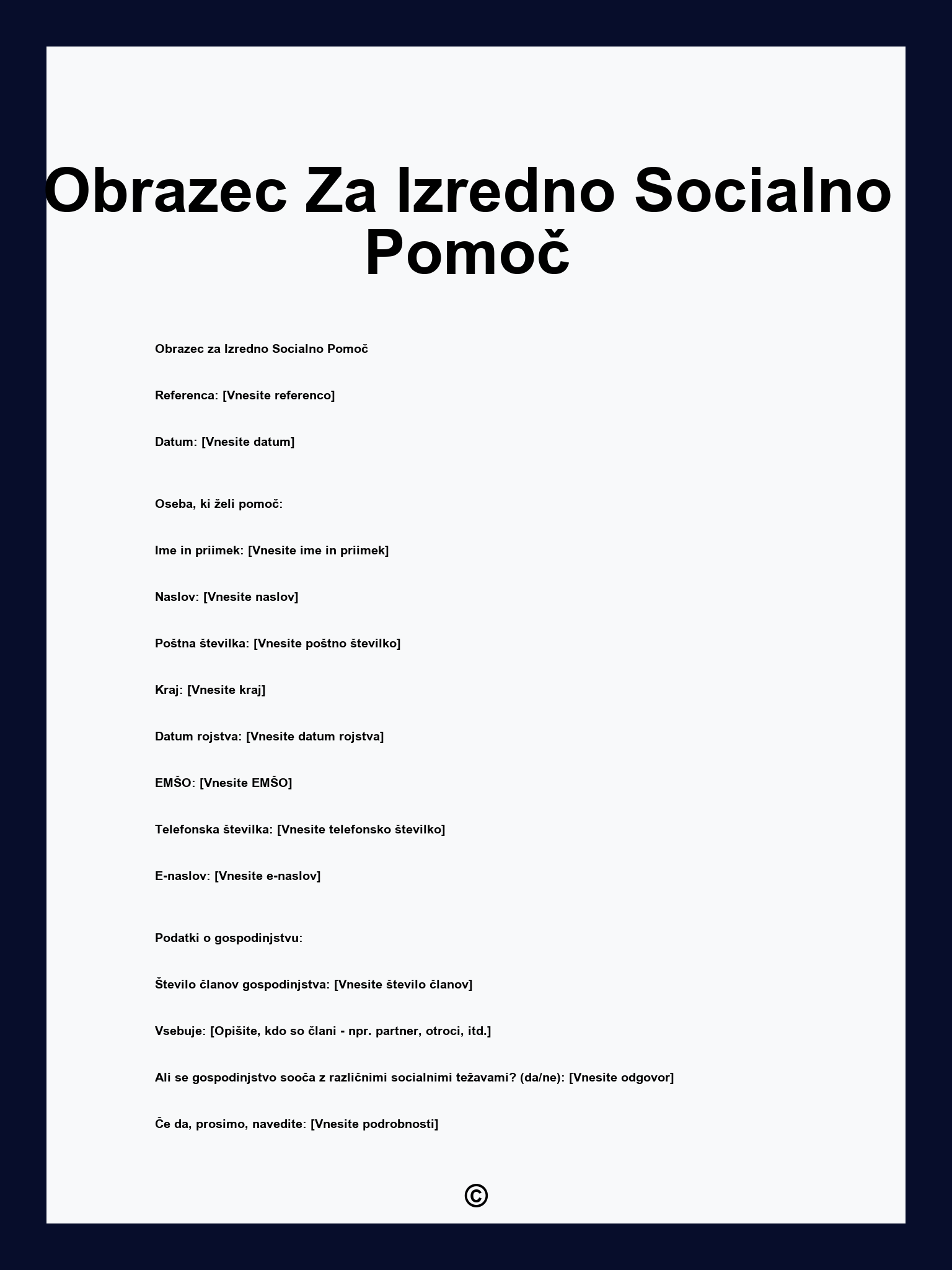 Obrazec Za Izredno Socialno Pomoč