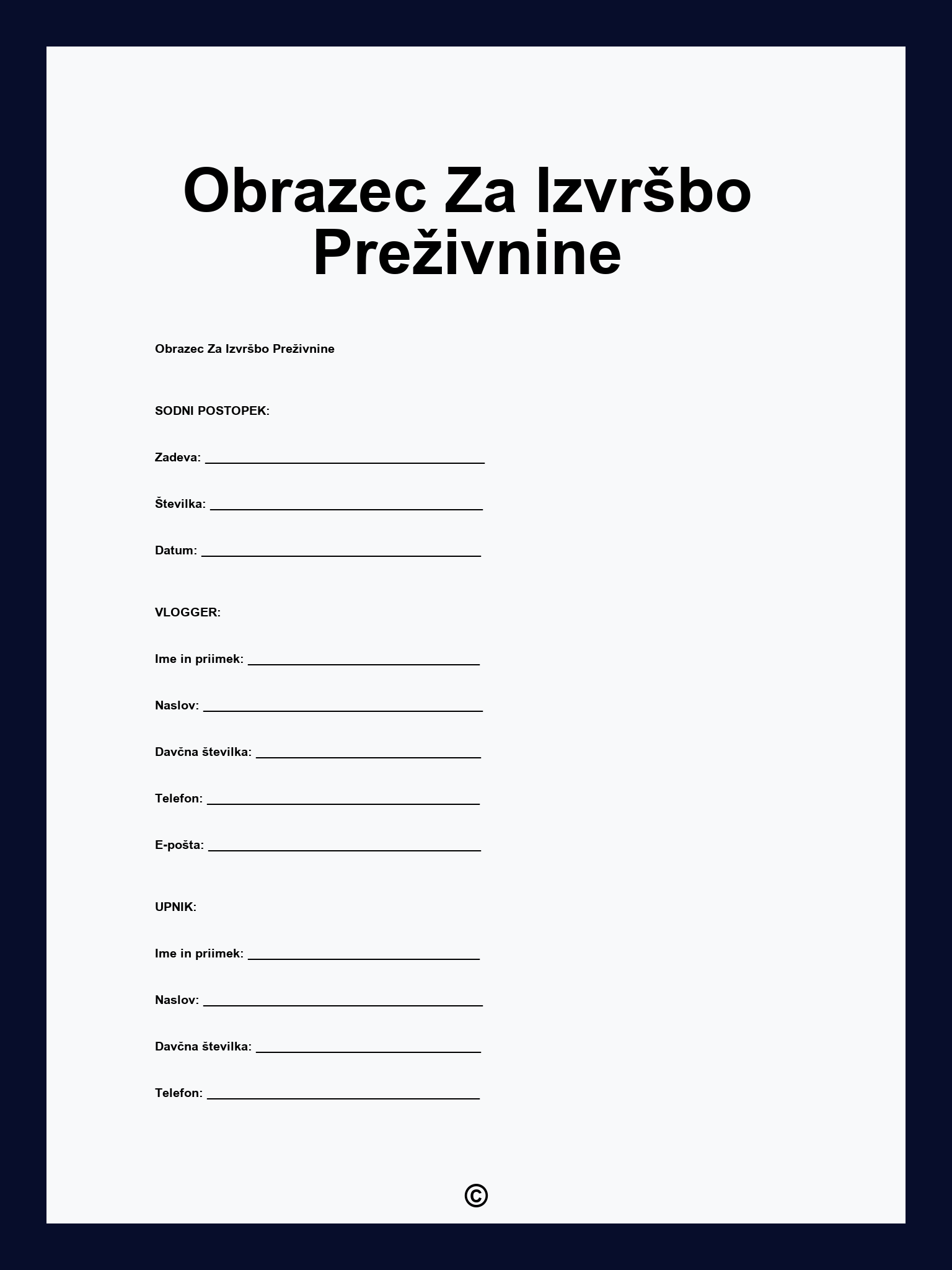 Obrazec Za Izvršbo Preživnine