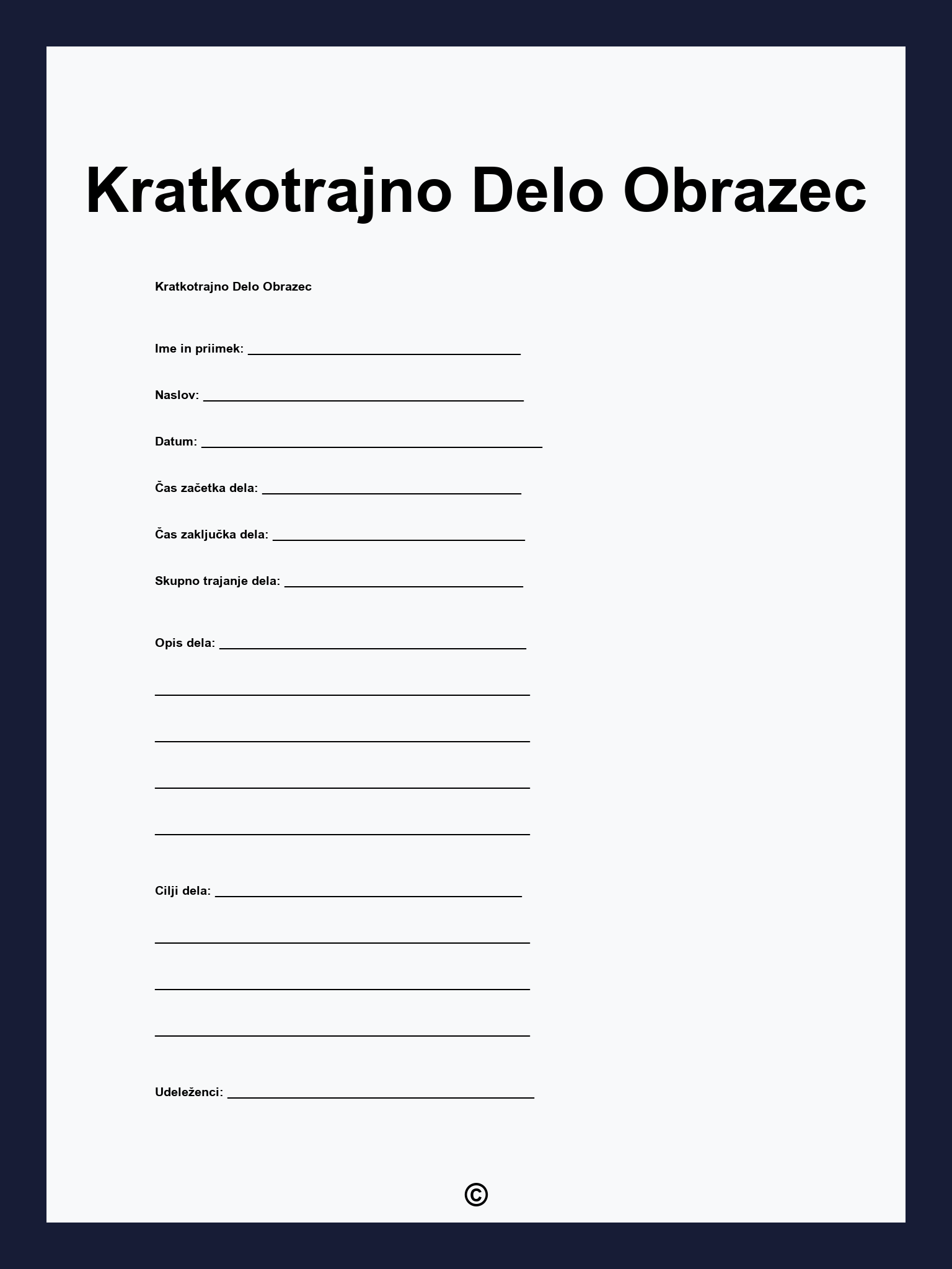 Kratkotrajno Delo Obrazec