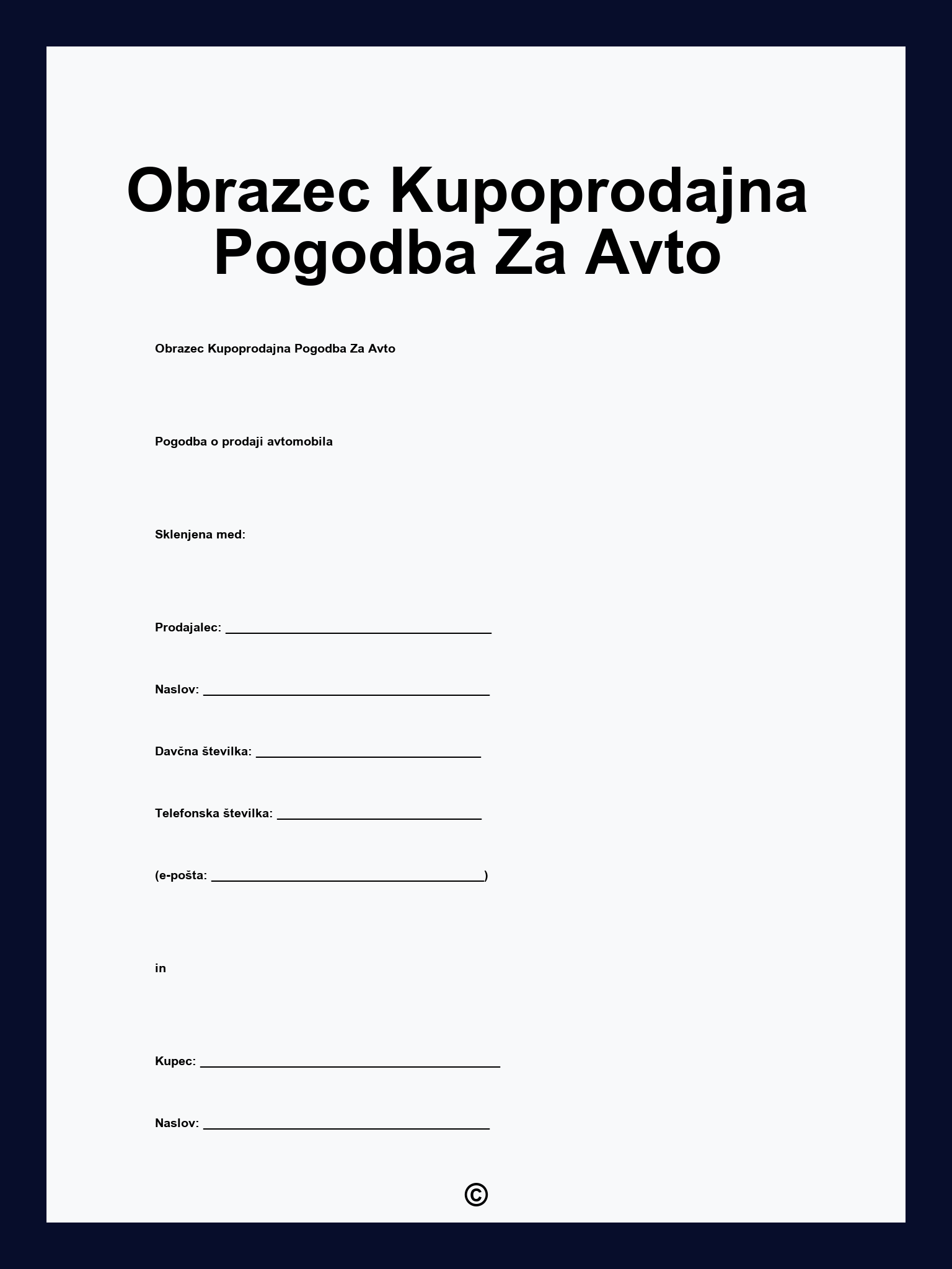 Obrazec Kupoprodajna Pogodba Za Avto