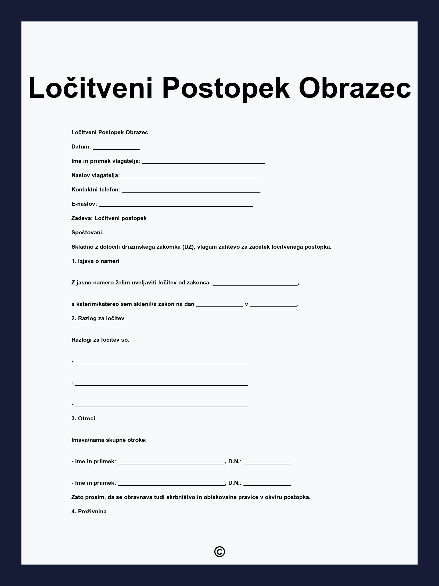 Ločitveni Postopek Obrazec