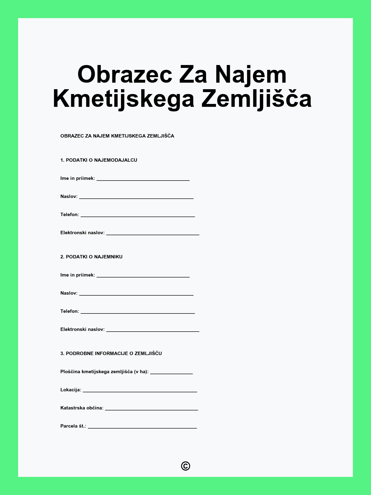 Obrazec Za Najem Kmetijskega Zemljišča