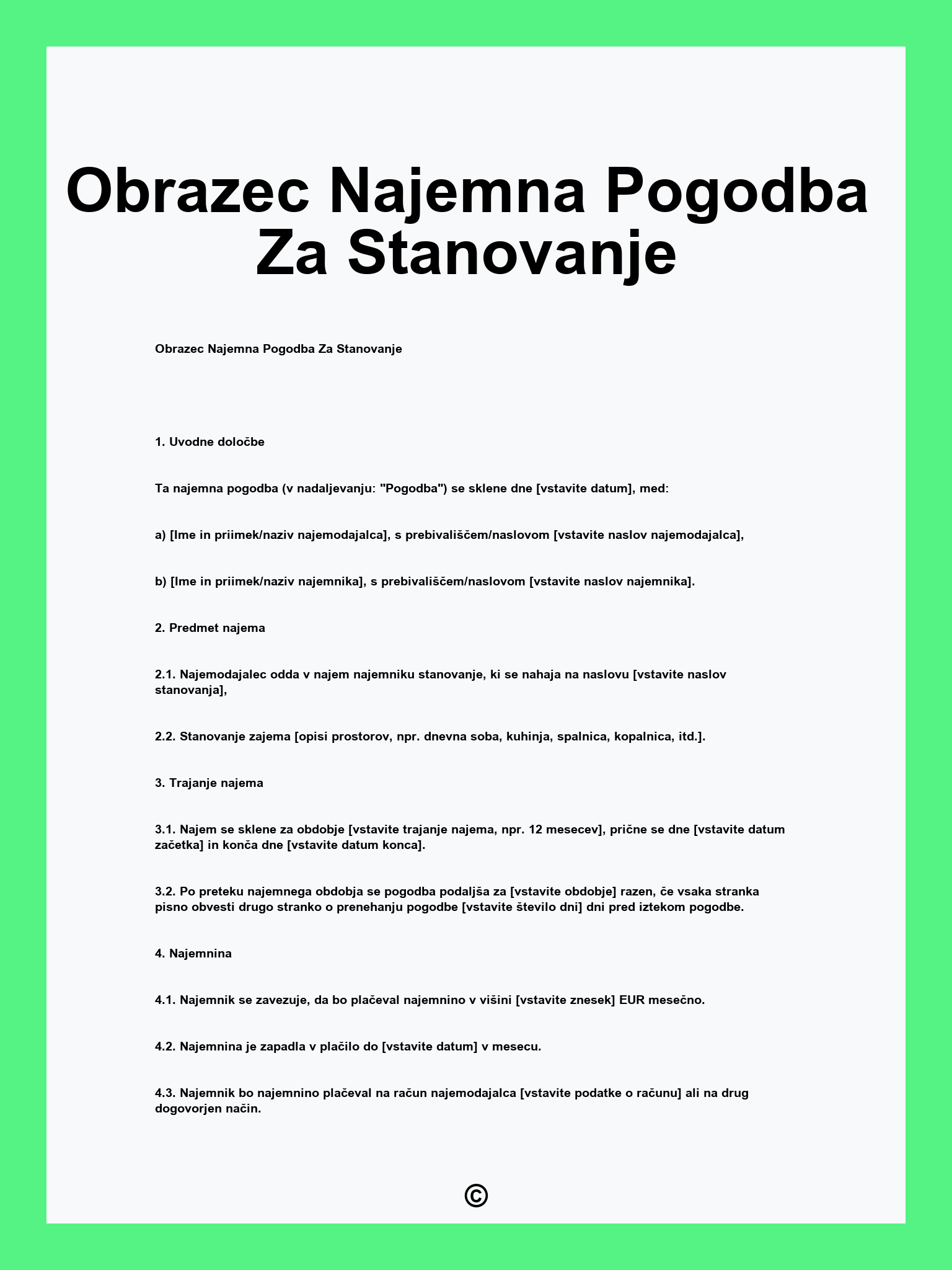 Obrazec Najemna Pogodba Za Stanovanje