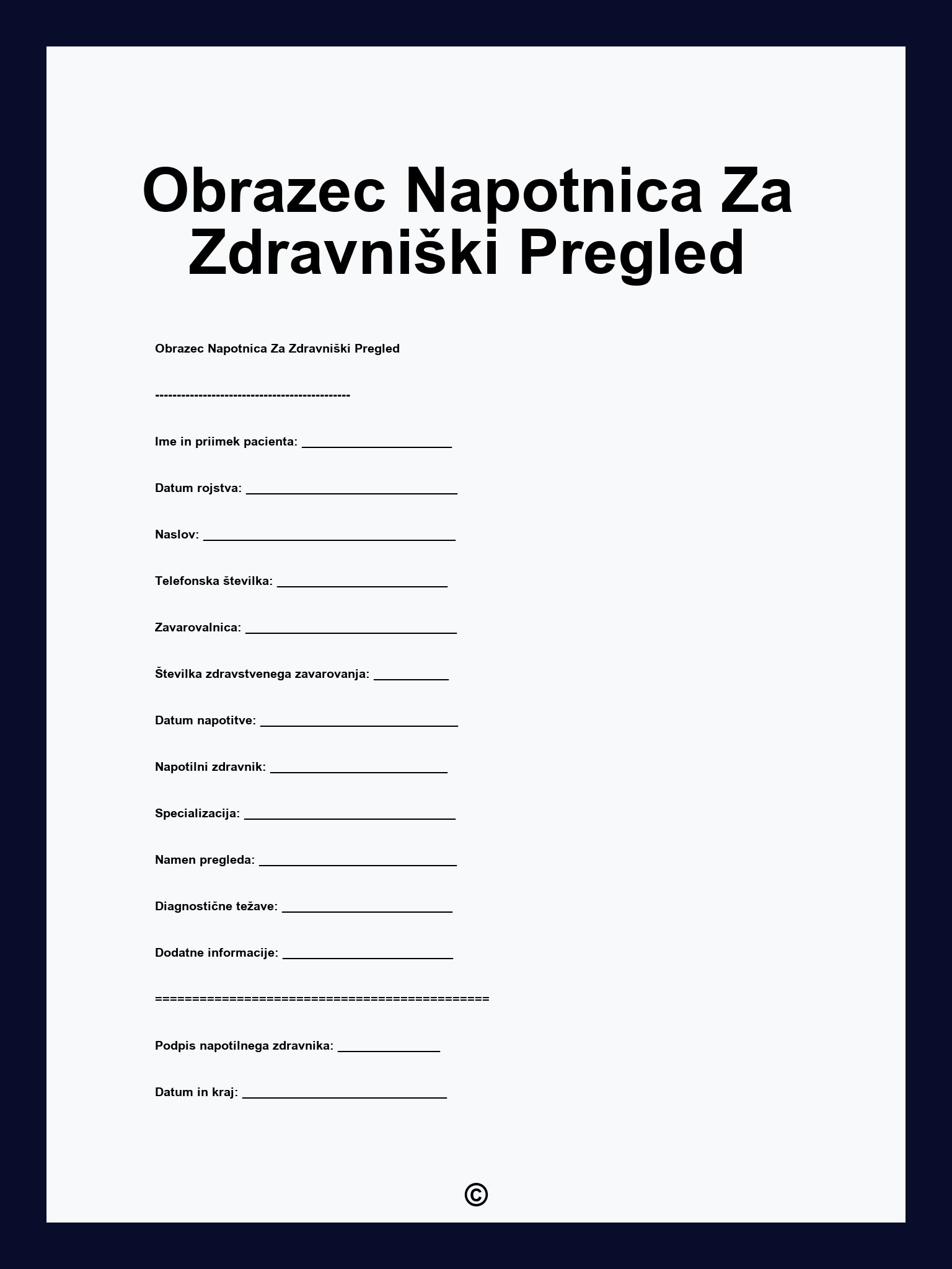 Obrazec Napotnica Za Zdravniški Pregled