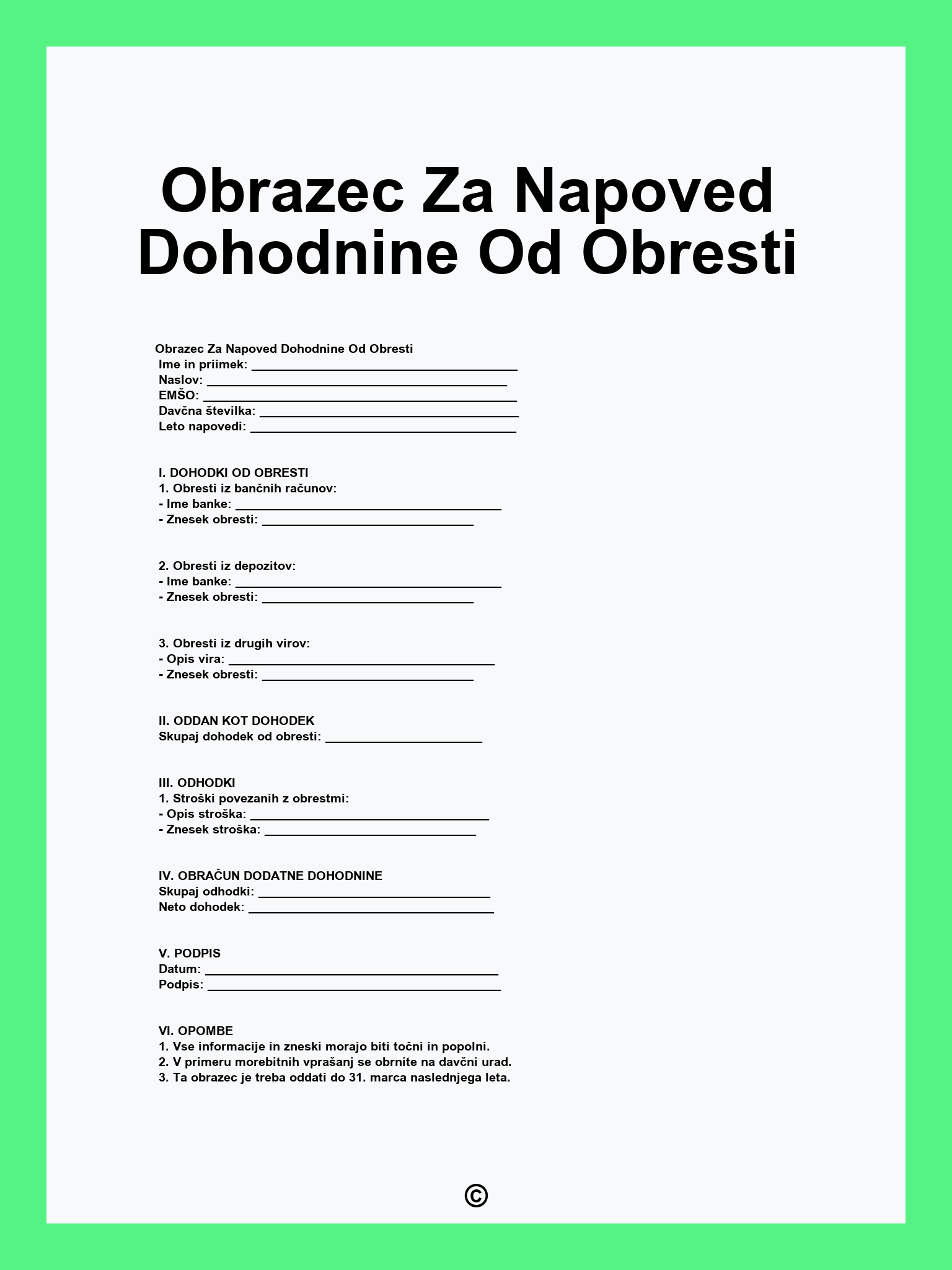 Obrazec Za Napoved Dohodnine Od Obresti
