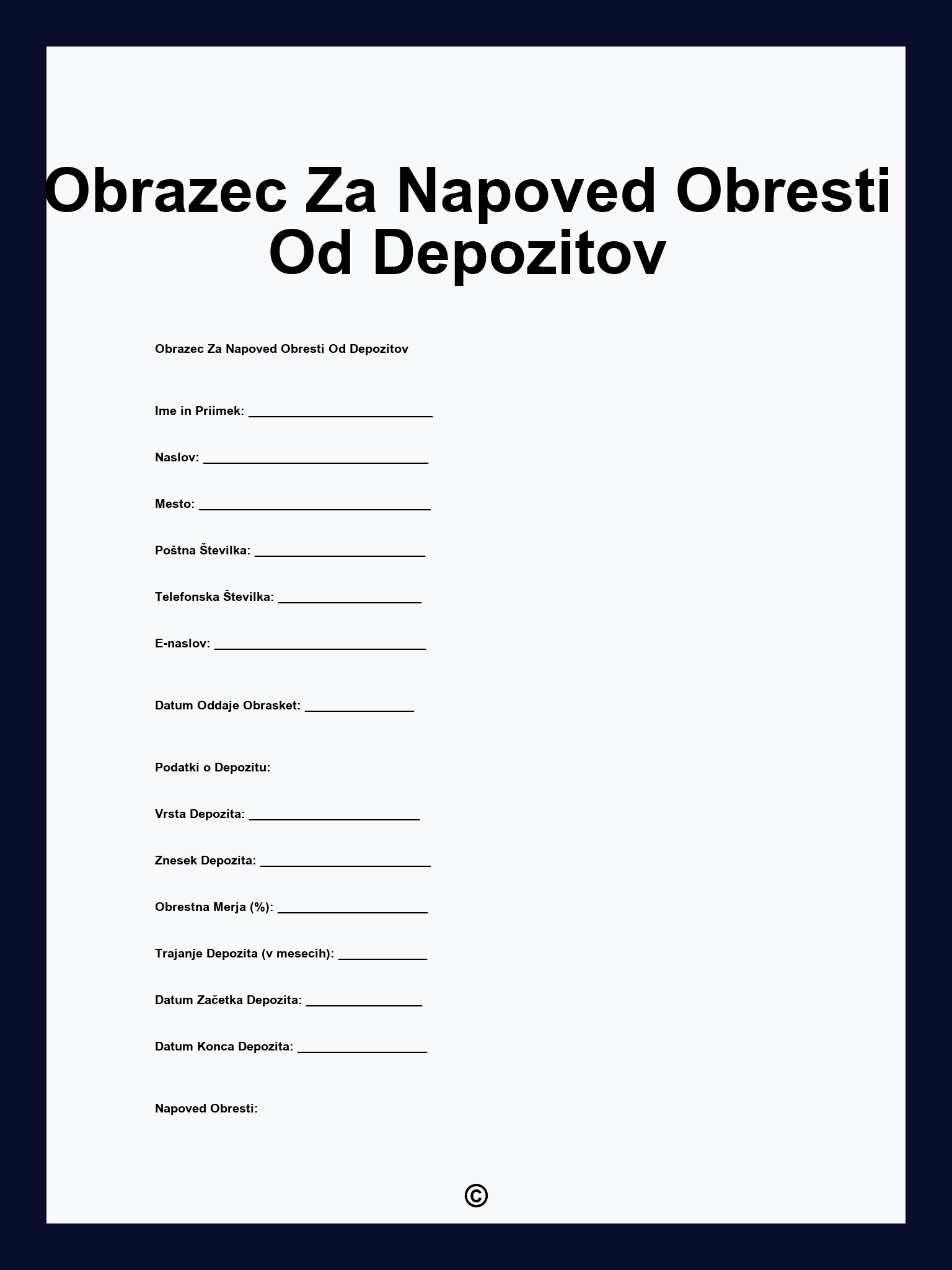 Obrazec Za Napoved Obresti Od Depozitov
