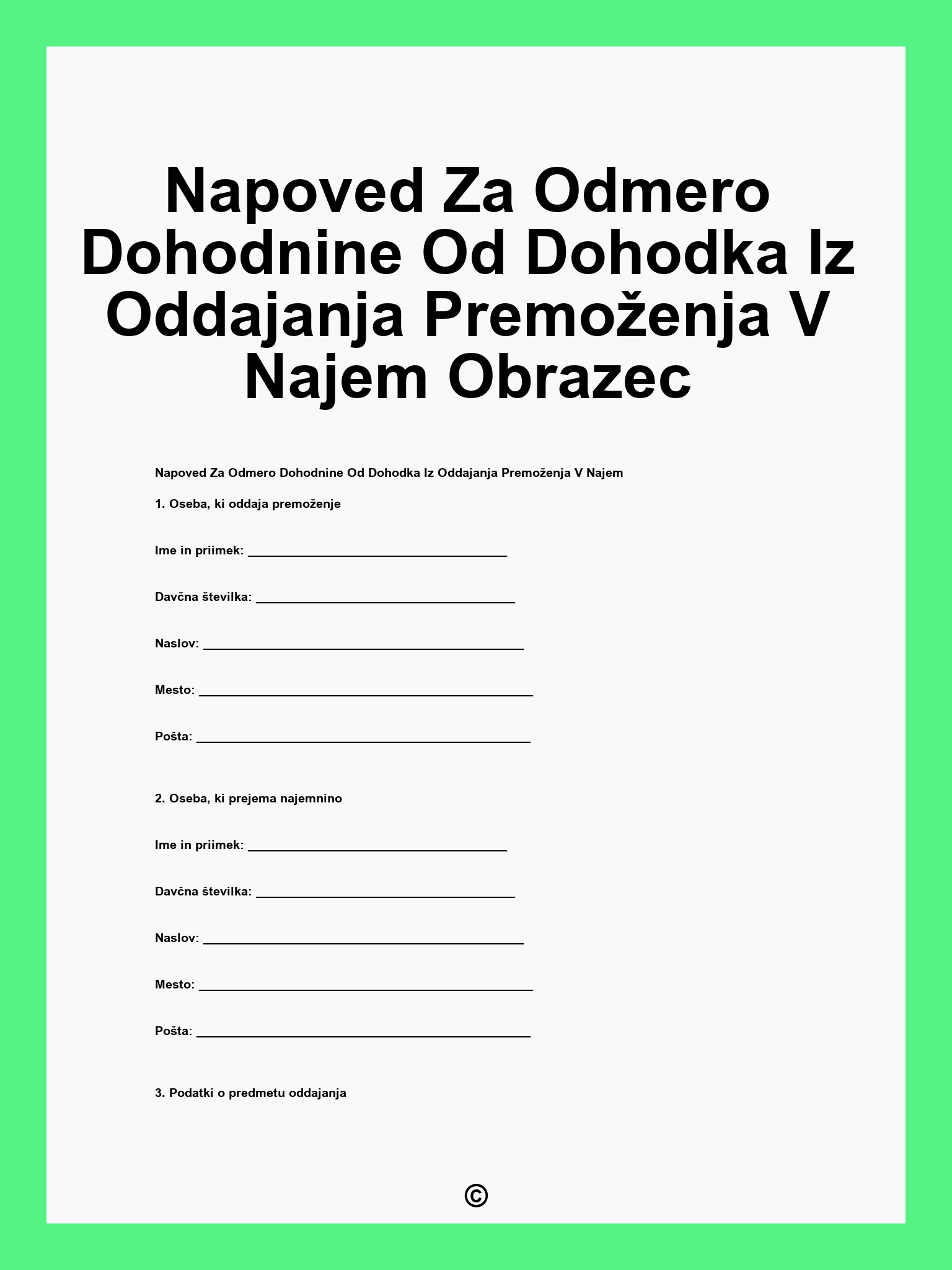 Napoved Za Odmero Dohodnine Od Dohodka Iz Oddajanja Premoženja V Najem Obrazec