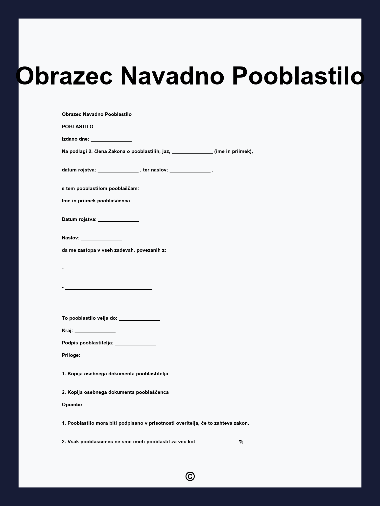 Obrazec Navadno Pooblastilo