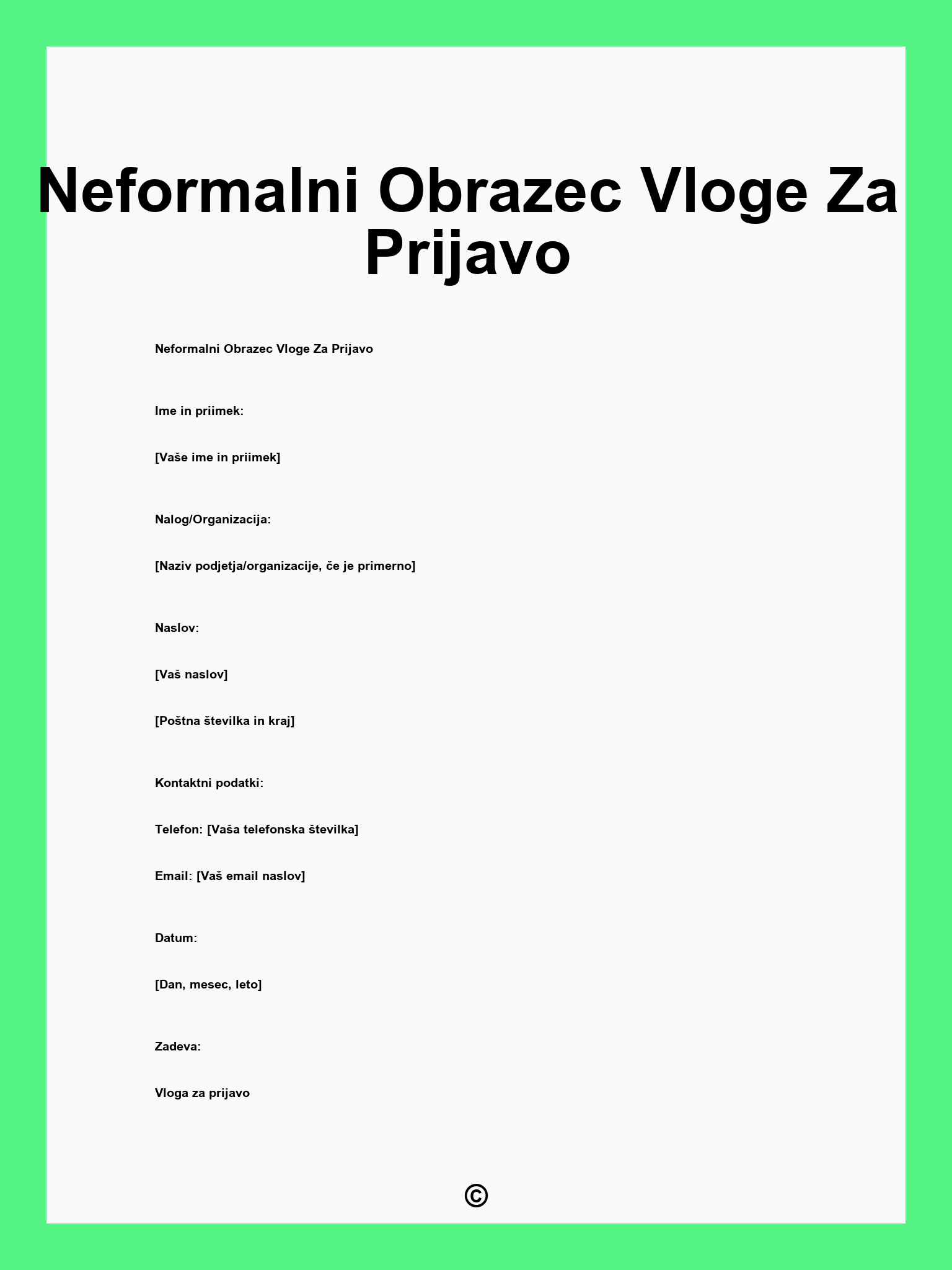 Neformalni Obrazec Vloge Za Prijavo