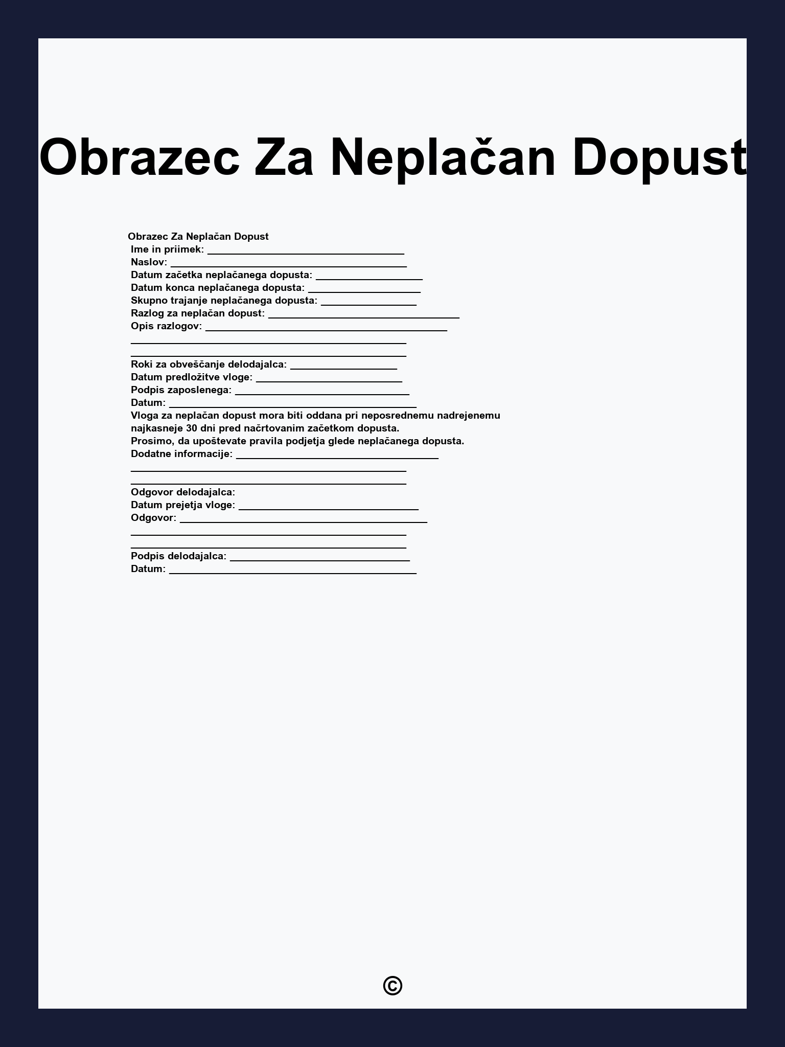 Obrazec Za Neplačan Dopust