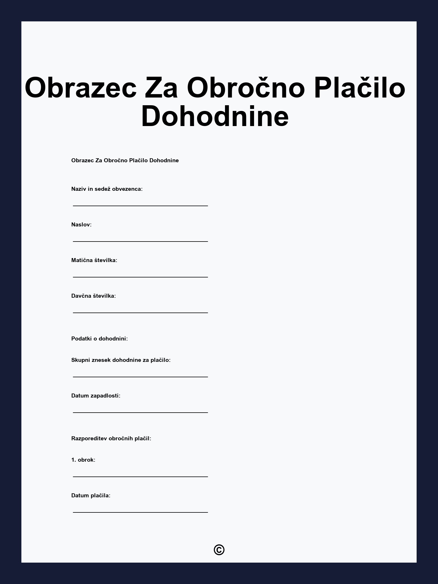 Obrazec Za Obročno Plačilo Dohodnine