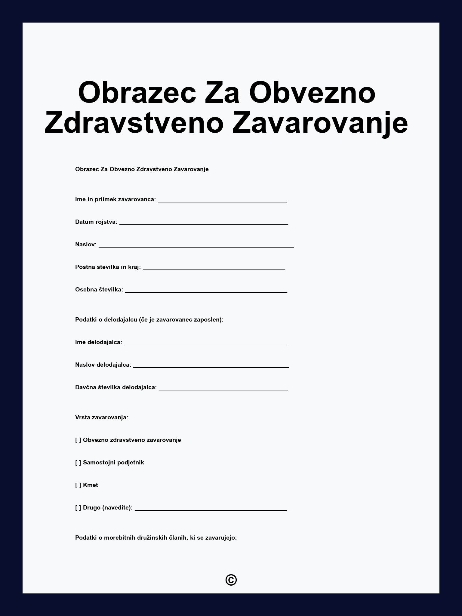 Obrazec Za Obvezno Zdravstveno Zavarovanje