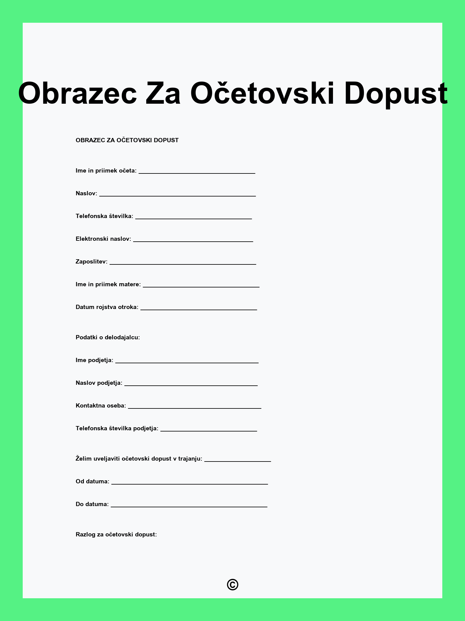 Obrazec Za Očetovski Dopust