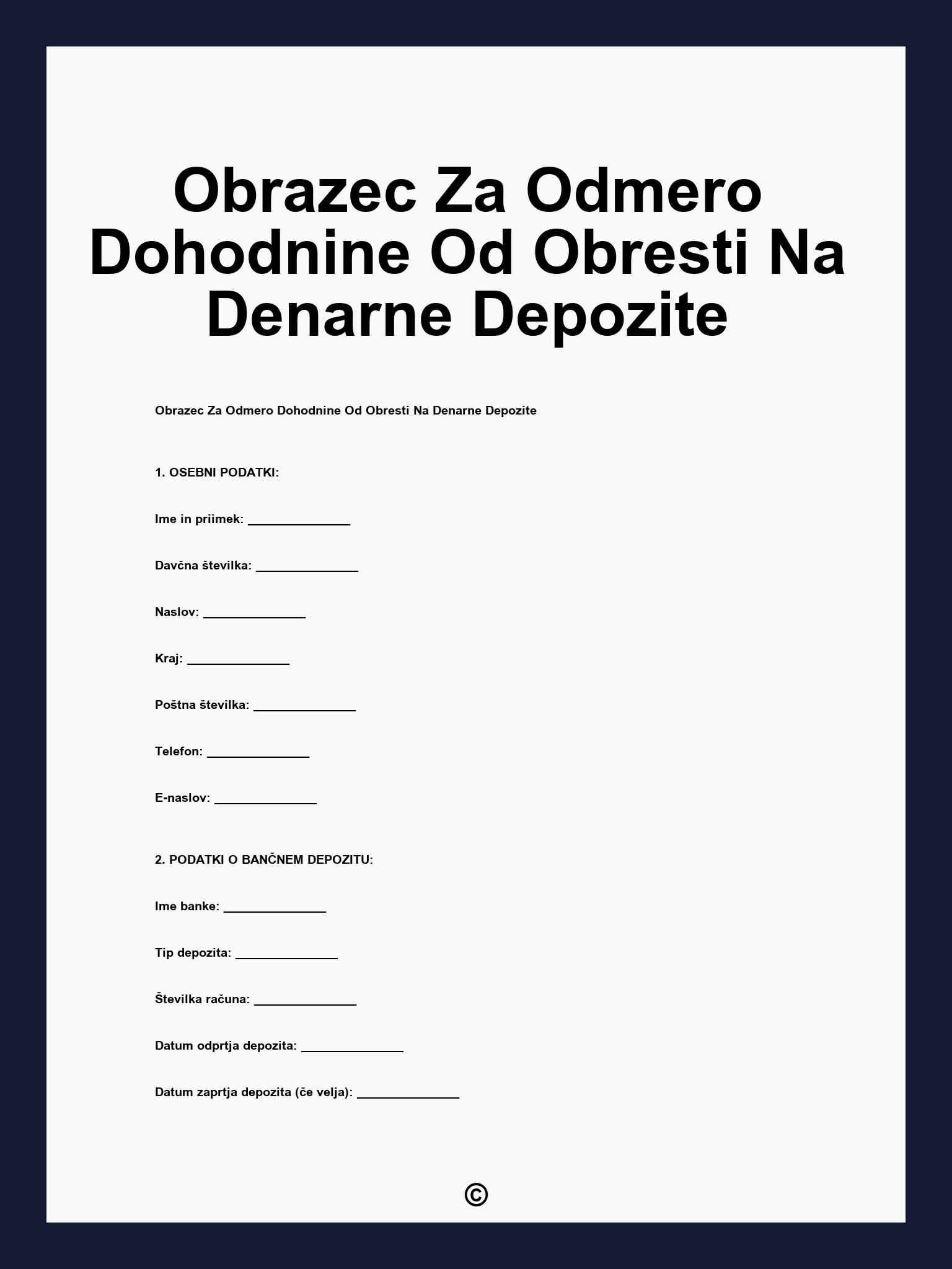 Obrazec Za Odmero Dohodnine Od Obresti Na Denarne Depozite