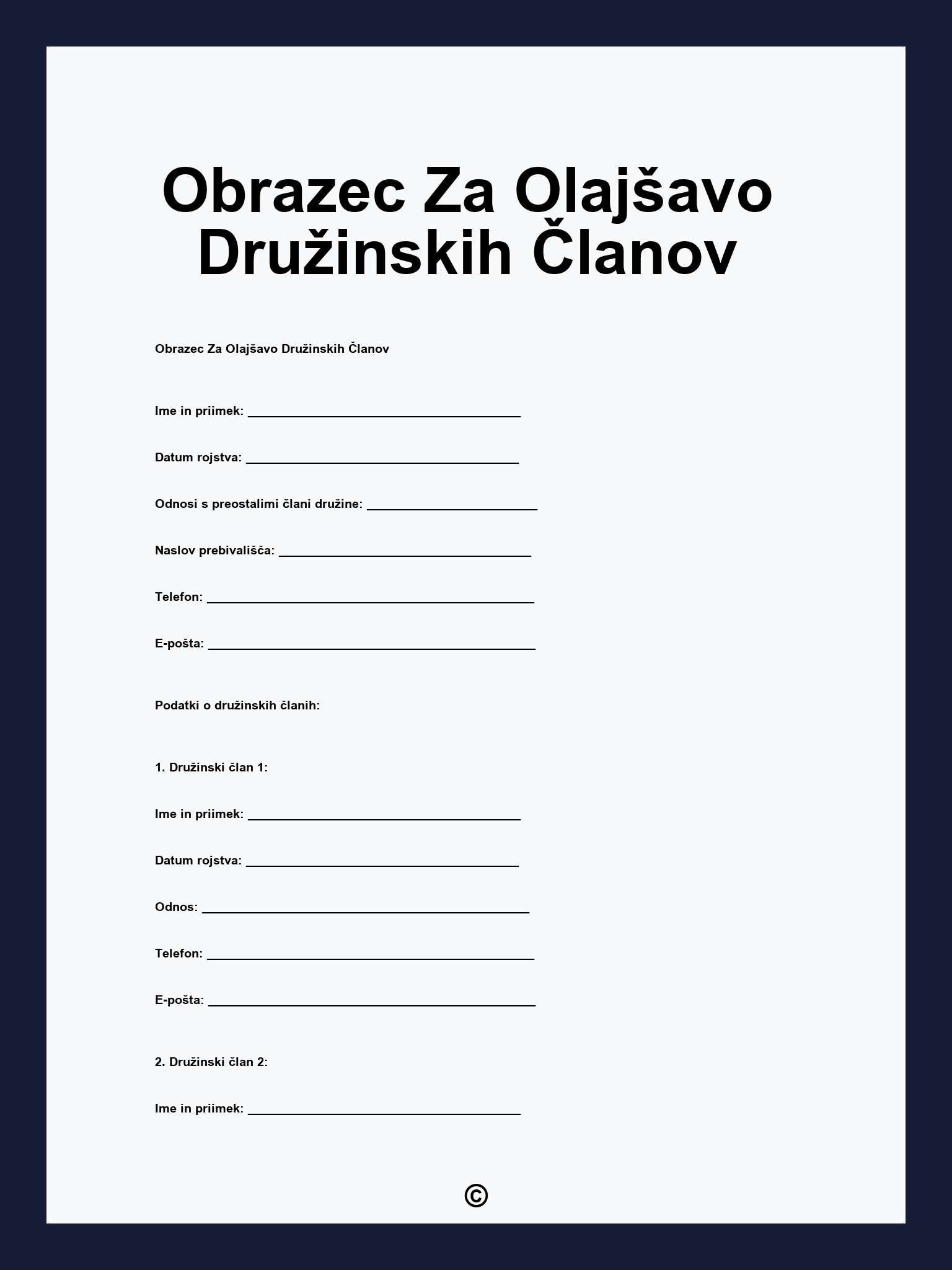 Obrazec Za Olajšavo Družinskih Članov