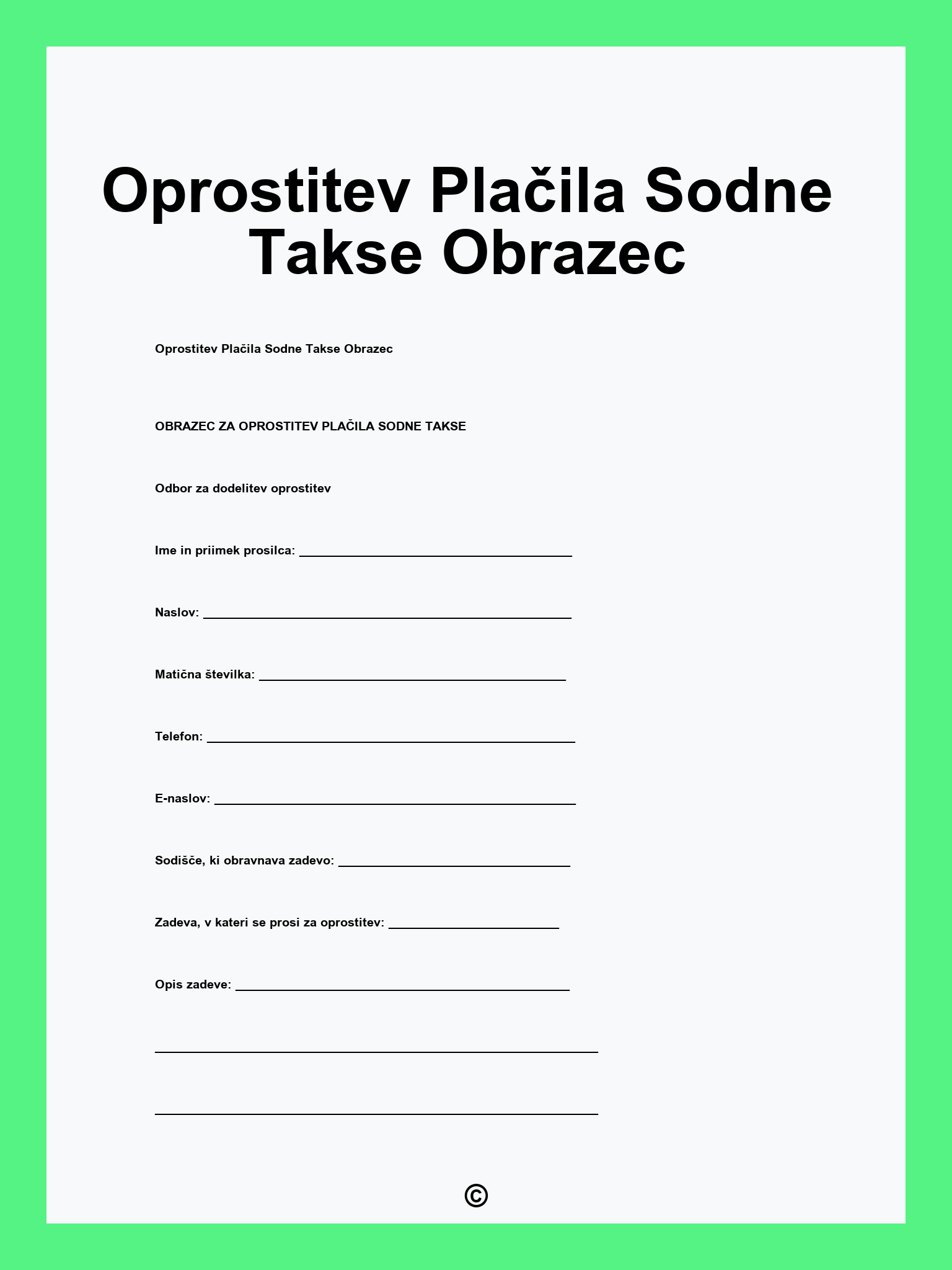 Oprostitev Plačila Sodne Takse Obrazec