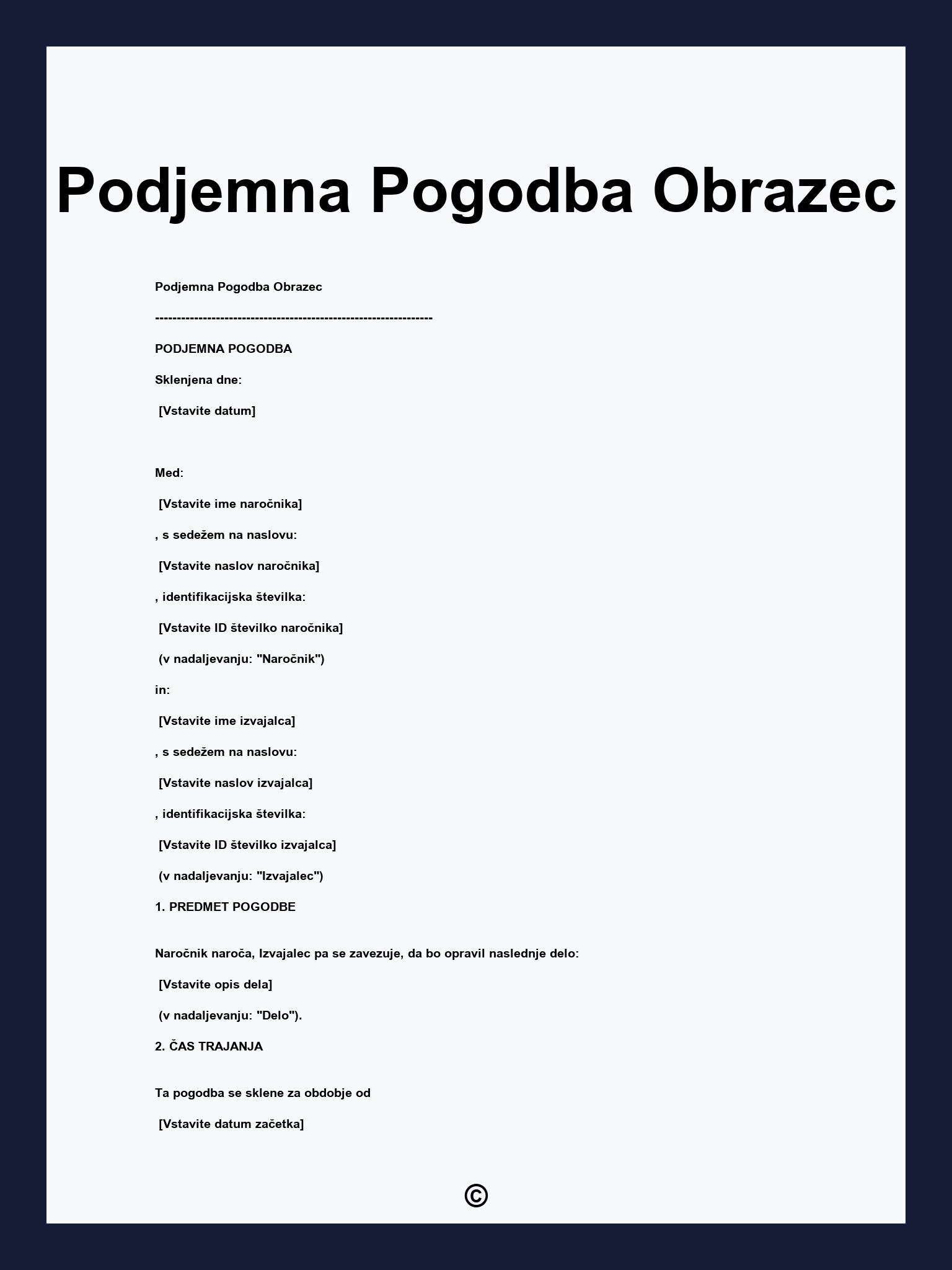 Podjemna Pogodba Obrazec