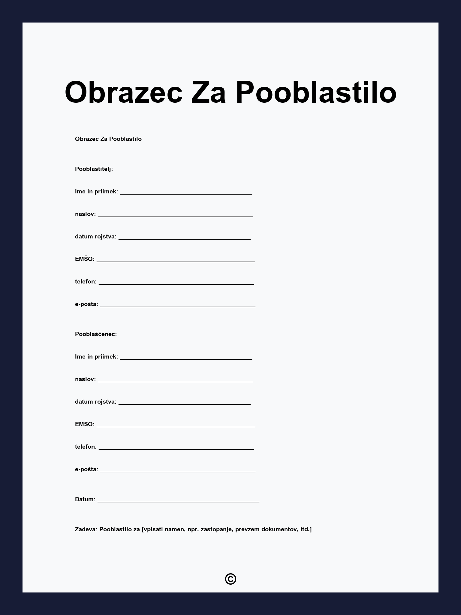 Obrazec Za Pooblastilo