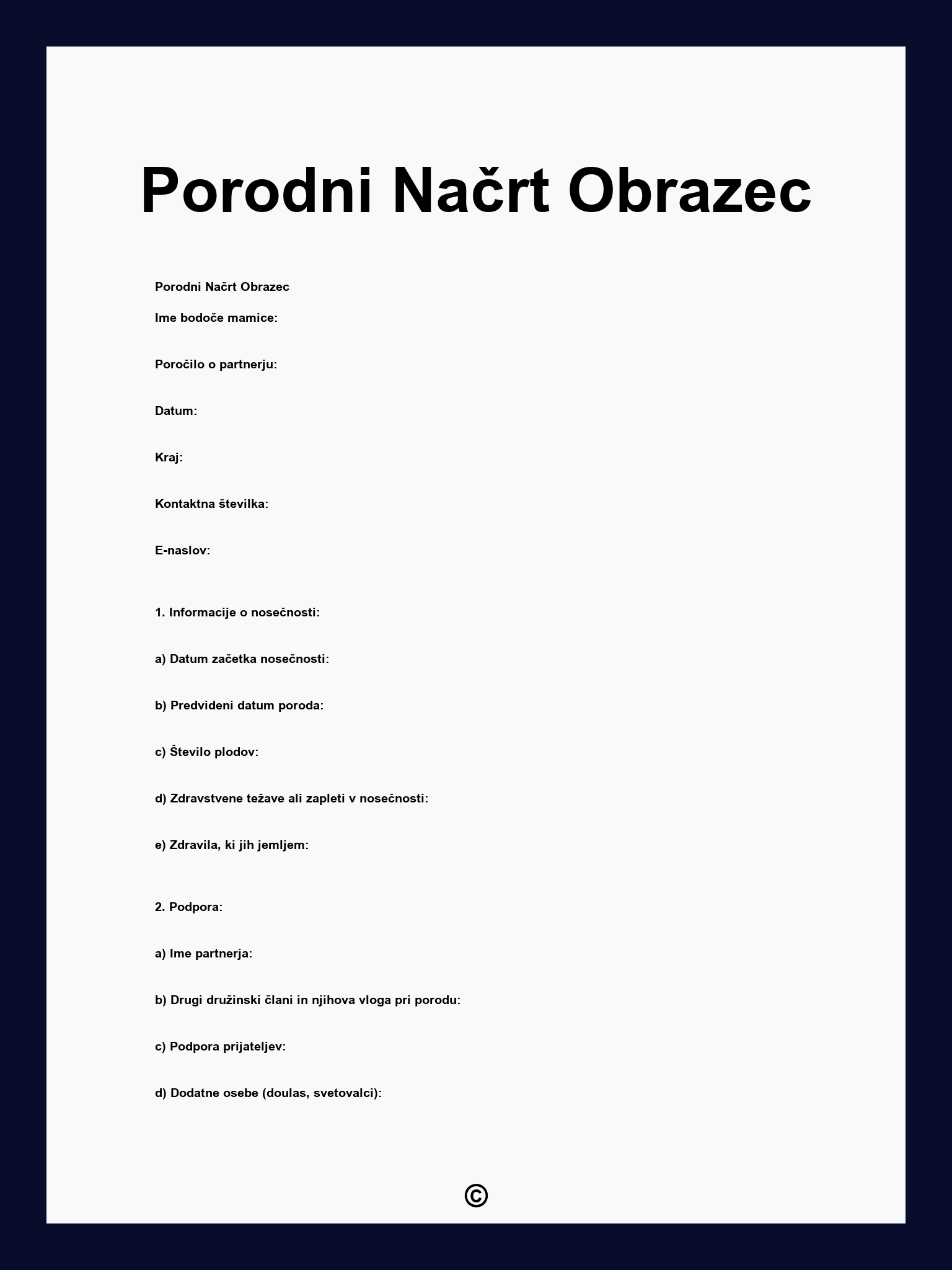 Porodni Načrt Obrazec