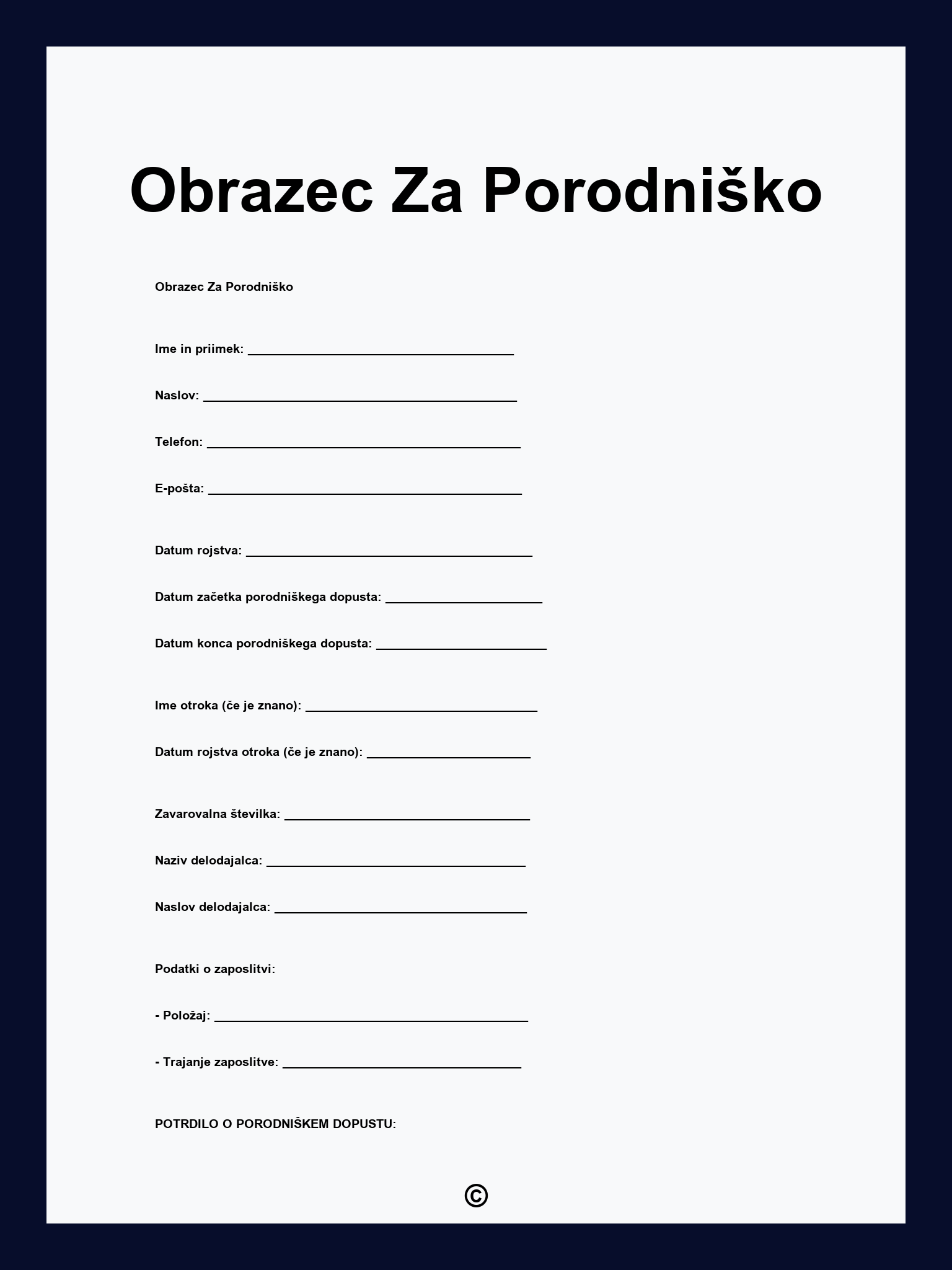 Obrazec Za Porodniško