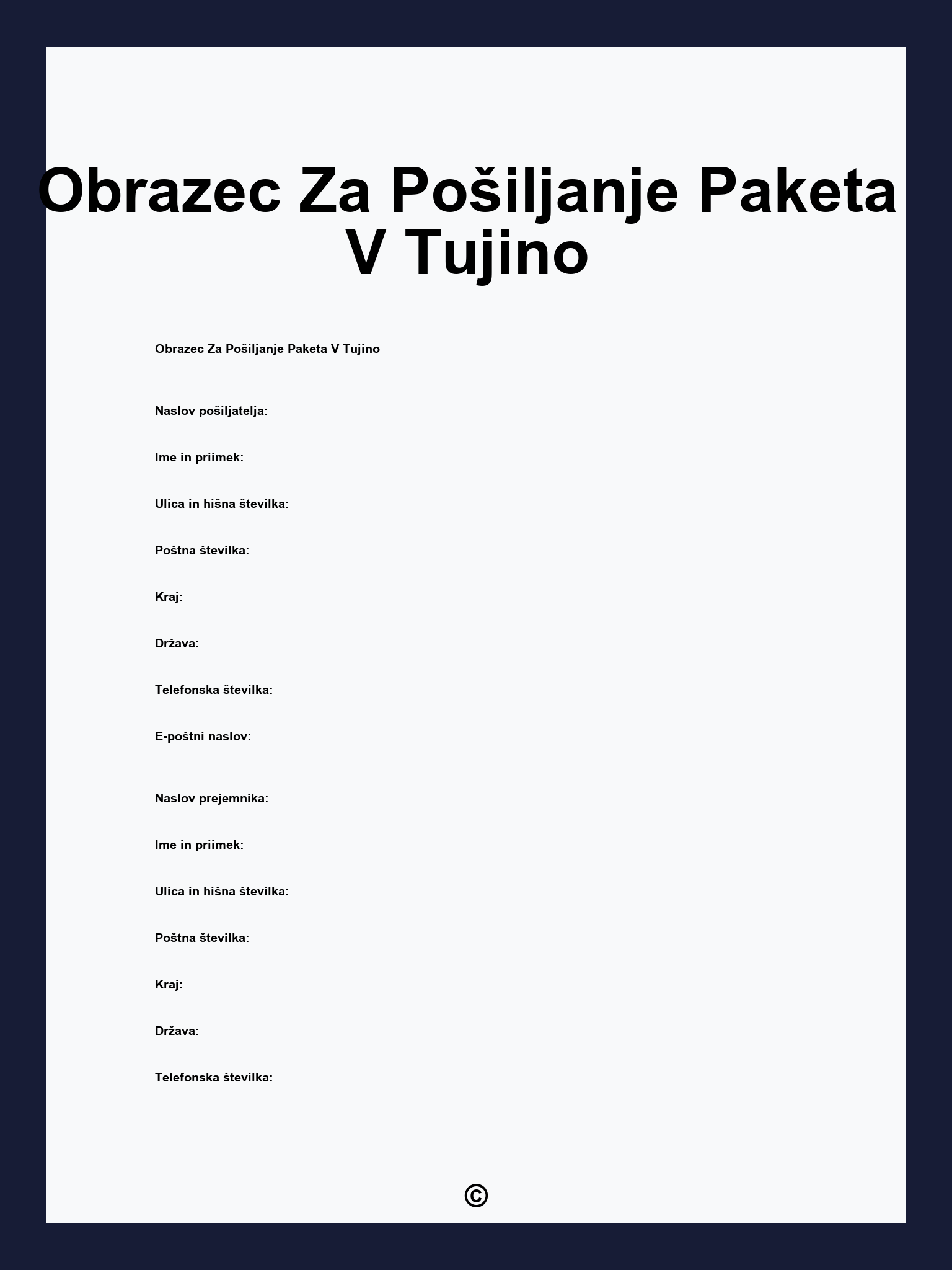 Obrazec Za Pošiljanje Paketa V Tujino