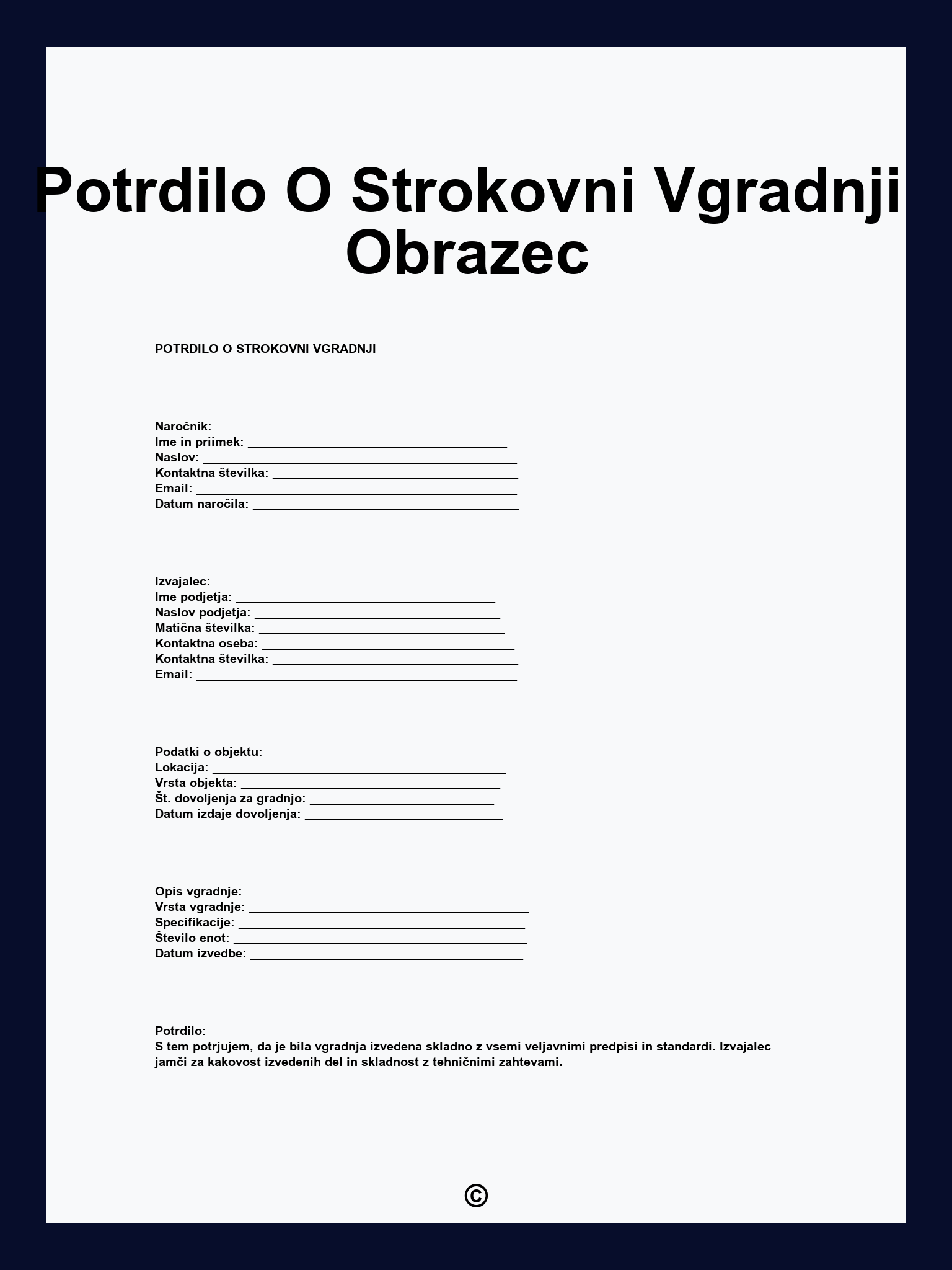 Potrdilo O Strokovni Vgradnji Obrazec