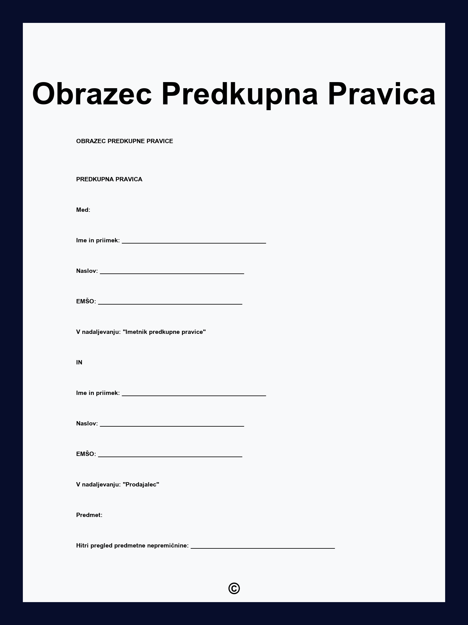 Obrazec Predkupna Pravica